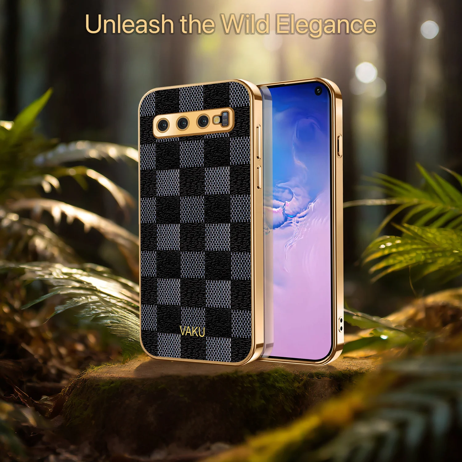 Vaku® Samsung Galaxy S10 Cheron Series Leather Stitched Gold Electroplated Soft TPU Back Cover - Image 6