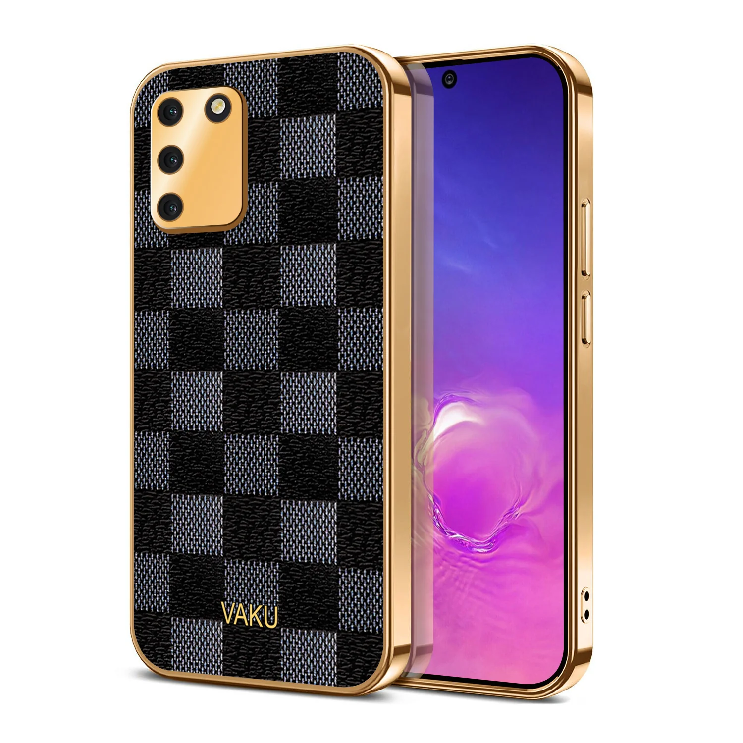 Vaku® Samsung Galaxy S10 lite Cheron Series Leather Stitched Gold Electroplated Soft TPU Back Cover - Image 2