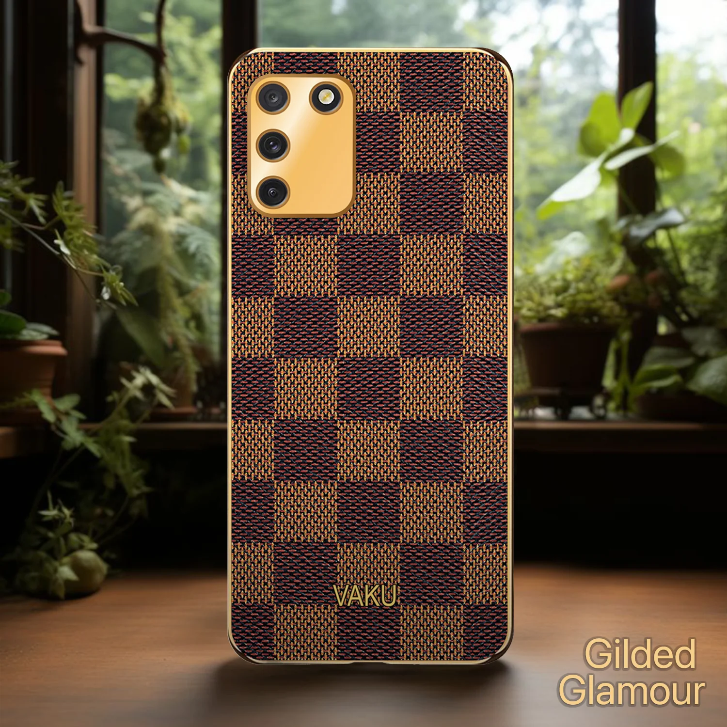 Vaku® Samsung Galaxy S10 lite Cheron Series Leather Stitched Gold Electroplated Soft TPU Back Cover - Image 6