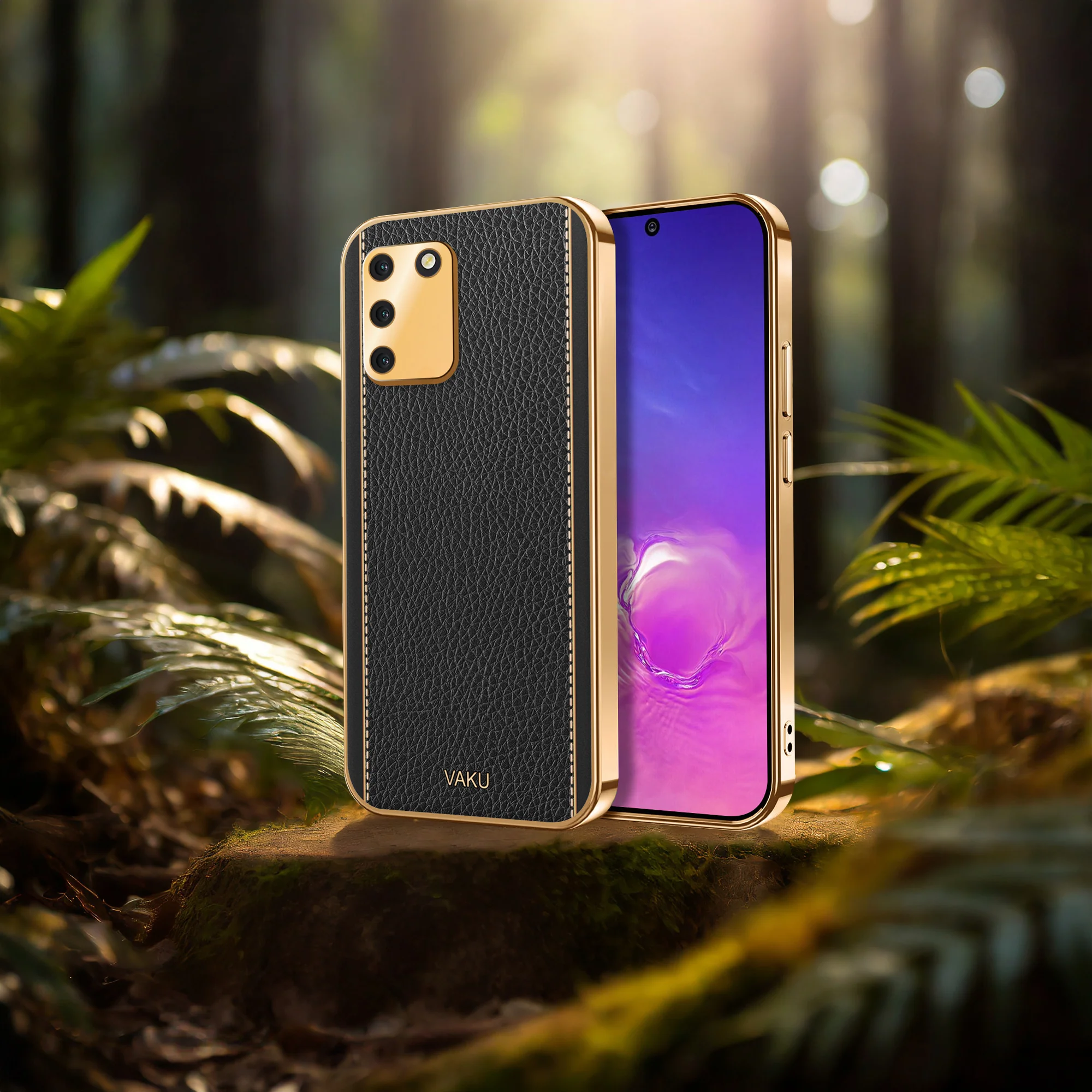 Vaku® Samsung Galaxy S10 Lite Luxemberg Series Leather Stitched Gold Electroplated Soft TPU Back Cover - Image 14