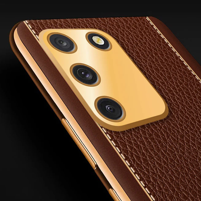 Vaku® Samsung Galaxy S10 Lite Luxemberg Series Leather Stitched Gold Electroplated Soft TPU Back Cover - Image 2