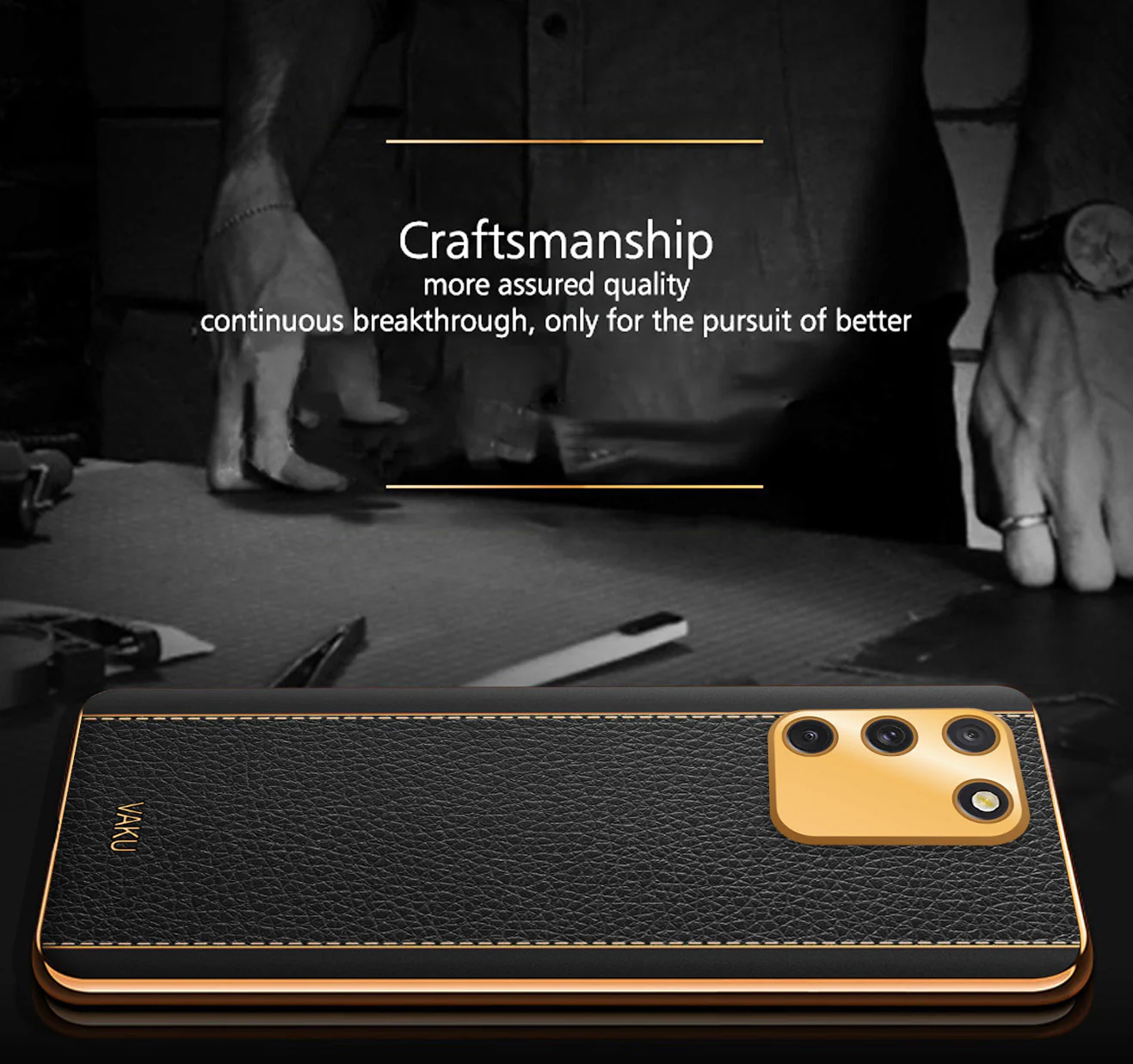 Vaku® Samsung Galaxy S10 Lite Luxemberg Series Leather Stitched Gold Electroplated Soft TPU Back Cover - Image 3