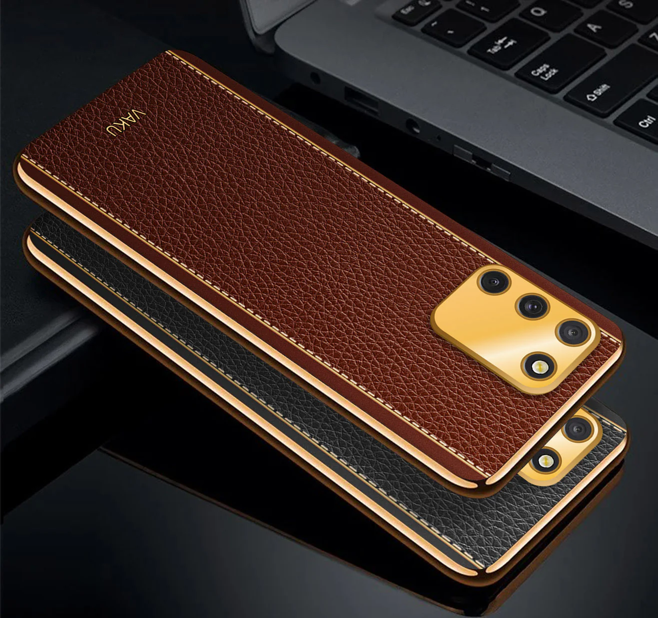 Vaku® Samsung Galaxy S10 Lite Luxemberg Series Leather Stitched Gold Electroplated Soft TPU Back Cover - Image 4