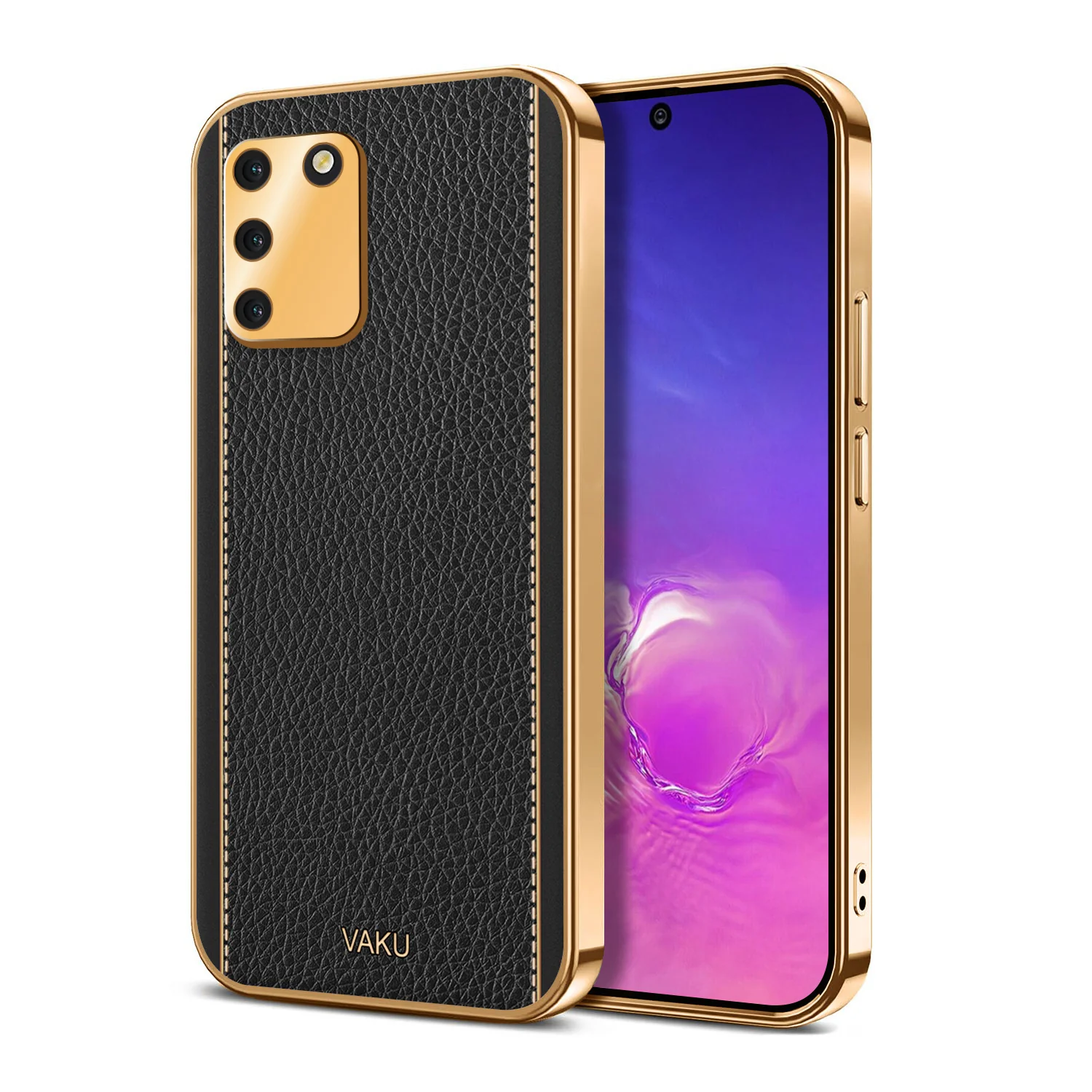 Vaku® Samsung Galaxy S10 Lite Luxemberg Series Leather Stitched Gold Electroplated Soft TPU Back Cover - Image 5