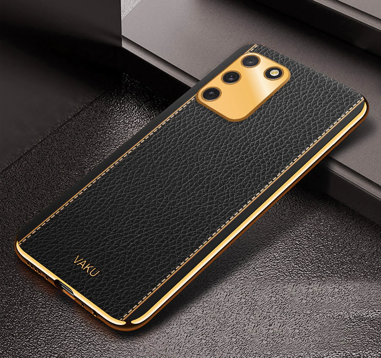 Vaku® Samsung Galaxy S10 Lite Luxemberg Series Leather Stitched Gold Electroplated Soft TPU Back Cover - Image 6