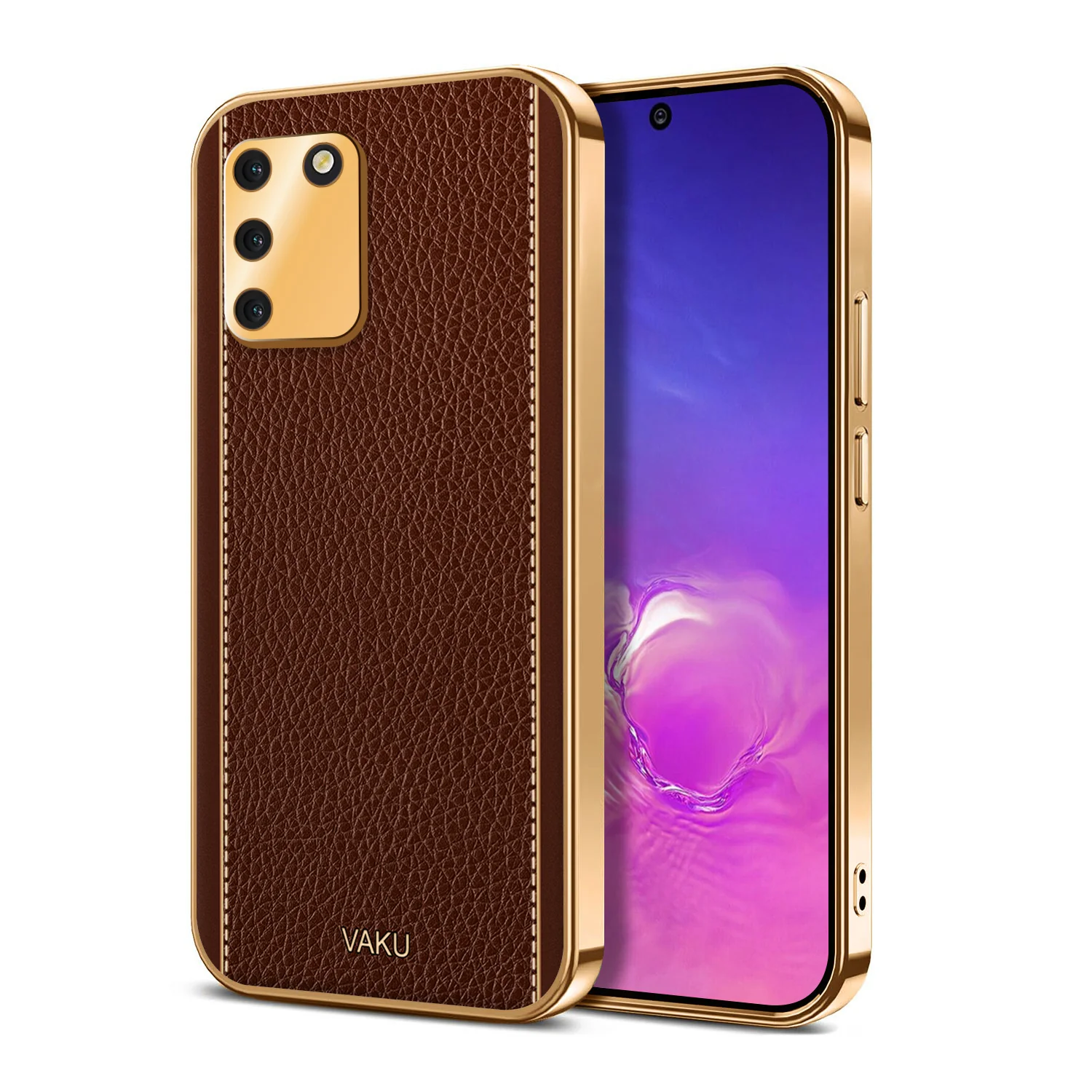 Vaku® Samsung Galaxy S10 Lite Luxemberg Series Leather Stitched Gold Electroplated Soft TPU Back Cover - Image 7
