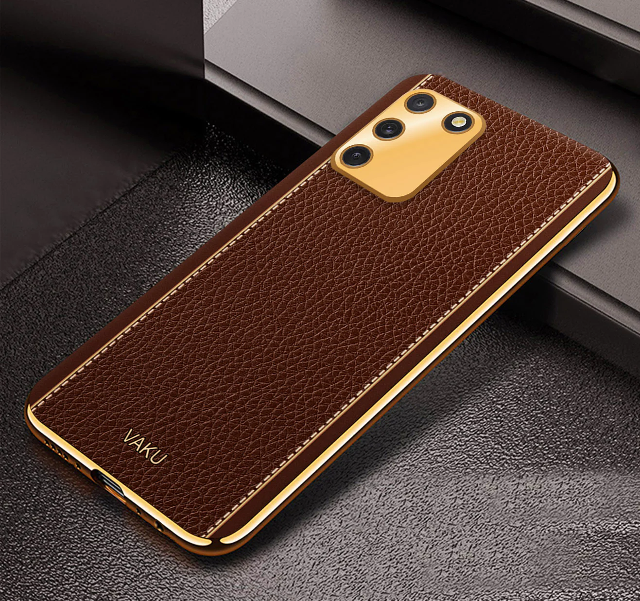 Vaku® Samsung Galaxy S10 Lite Luxemberg Series Leather Stitched Gold Electroplated Soft TPU Back Cover - Image 9