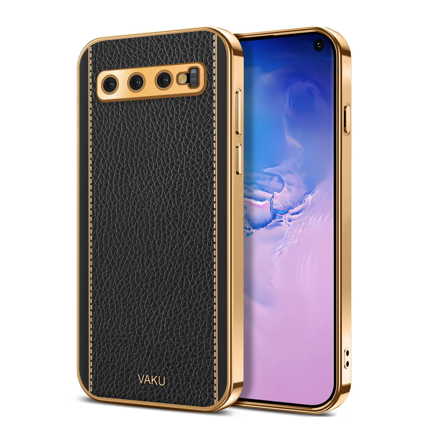 Vaku® Samsung Galaxy S10 Luxemberg Series Leather Stitched Gold Electroplated Soft TPU Back Cover - Image 10
