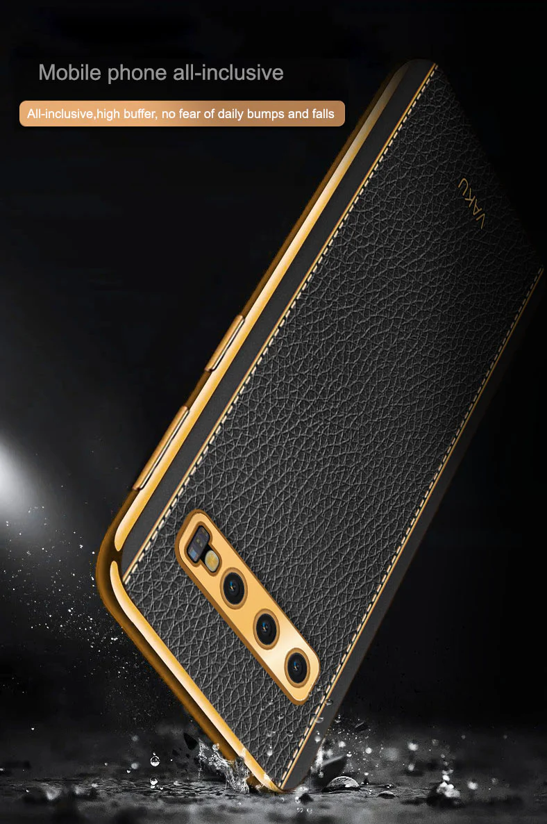 Vaku® Samsung Galaxy S10 Luxemberg Series Leather Stitched Gold Electroplated Soft TPU Back Cover - Image 12