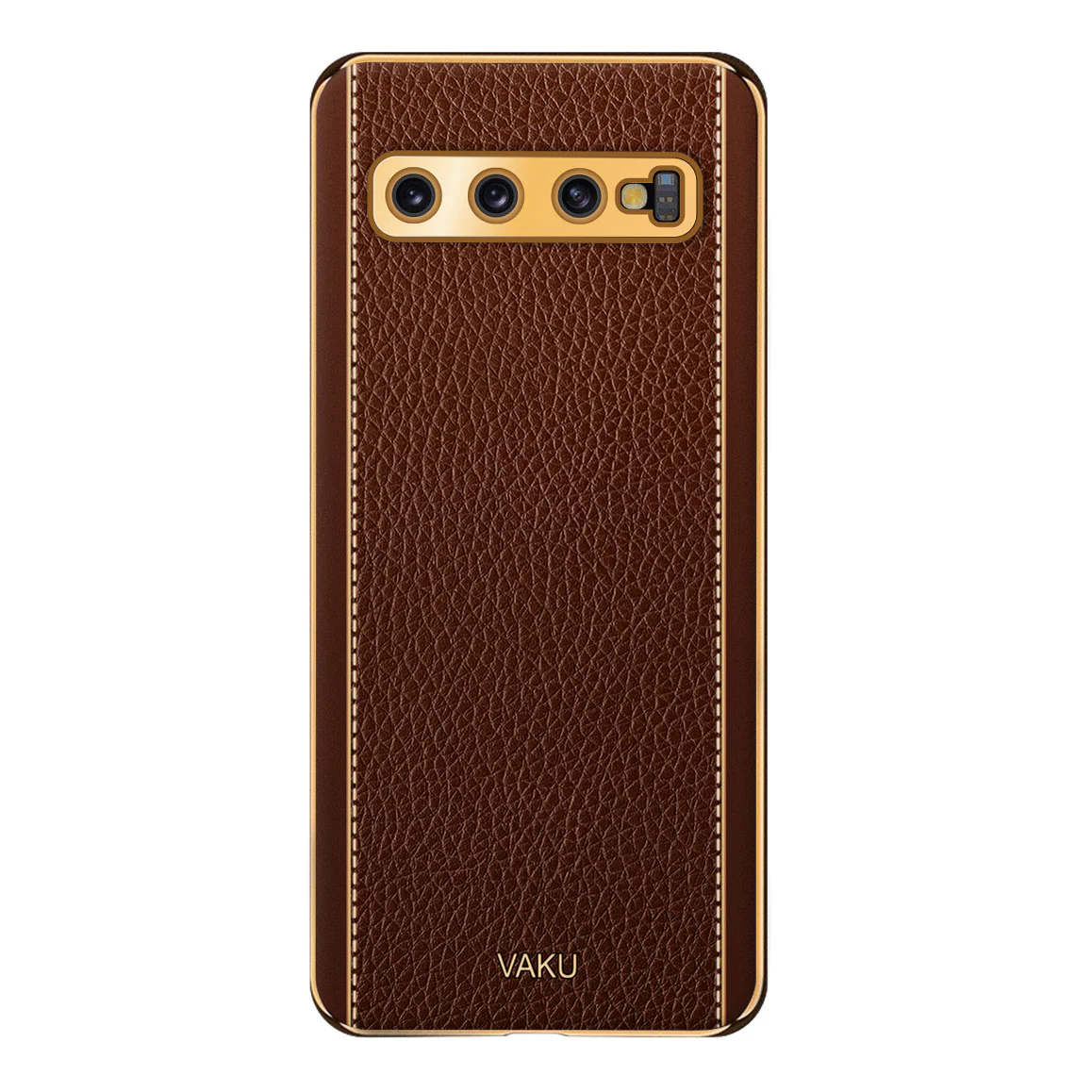 Vaku® Samsung Galaxy S10 Luxemberg Series Leather Stitched Gold Electroplated Soft TPU Back Cover - Image 8