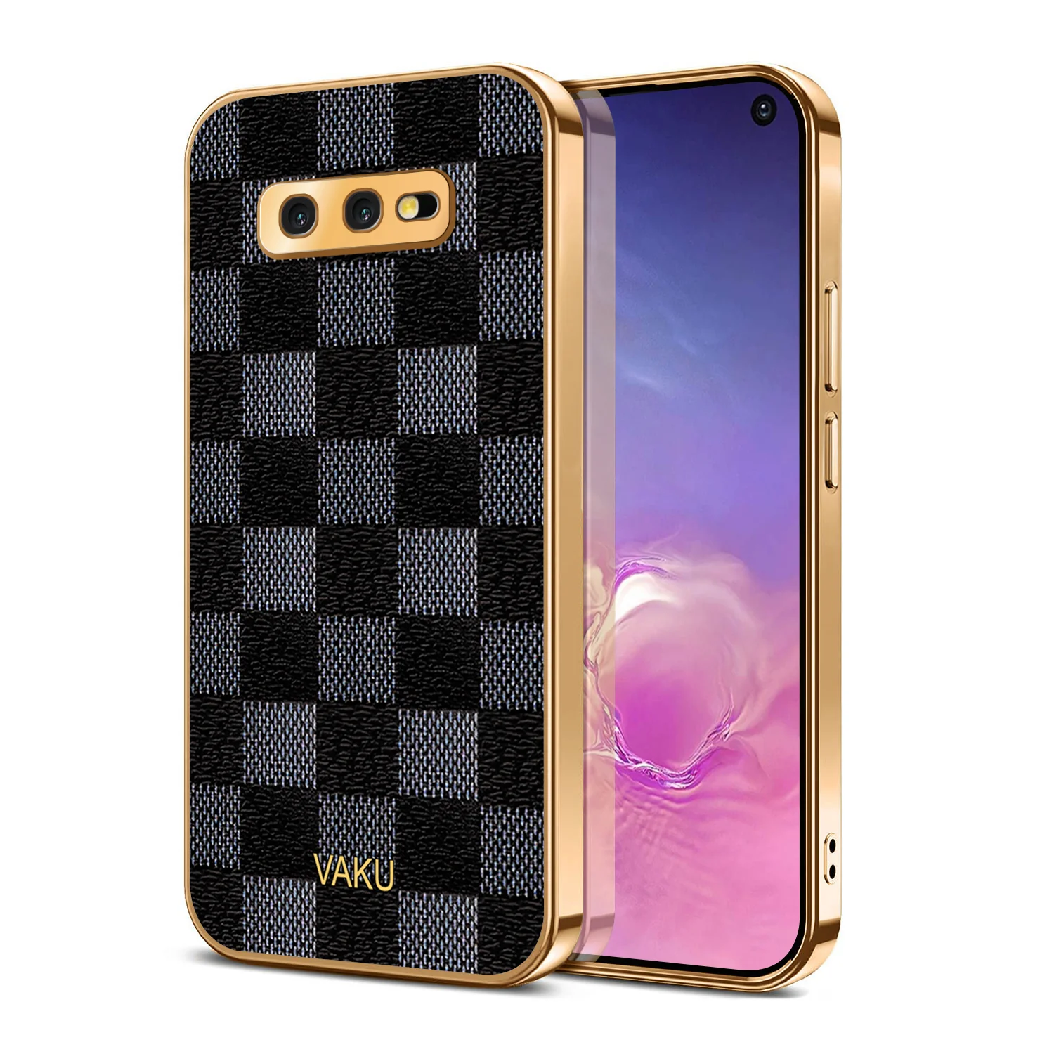 Vaku® Samsung Galaxy S10e Cheron Series Leather Stitched Gold Electroplated Soft TPU Back Cover - Image 2