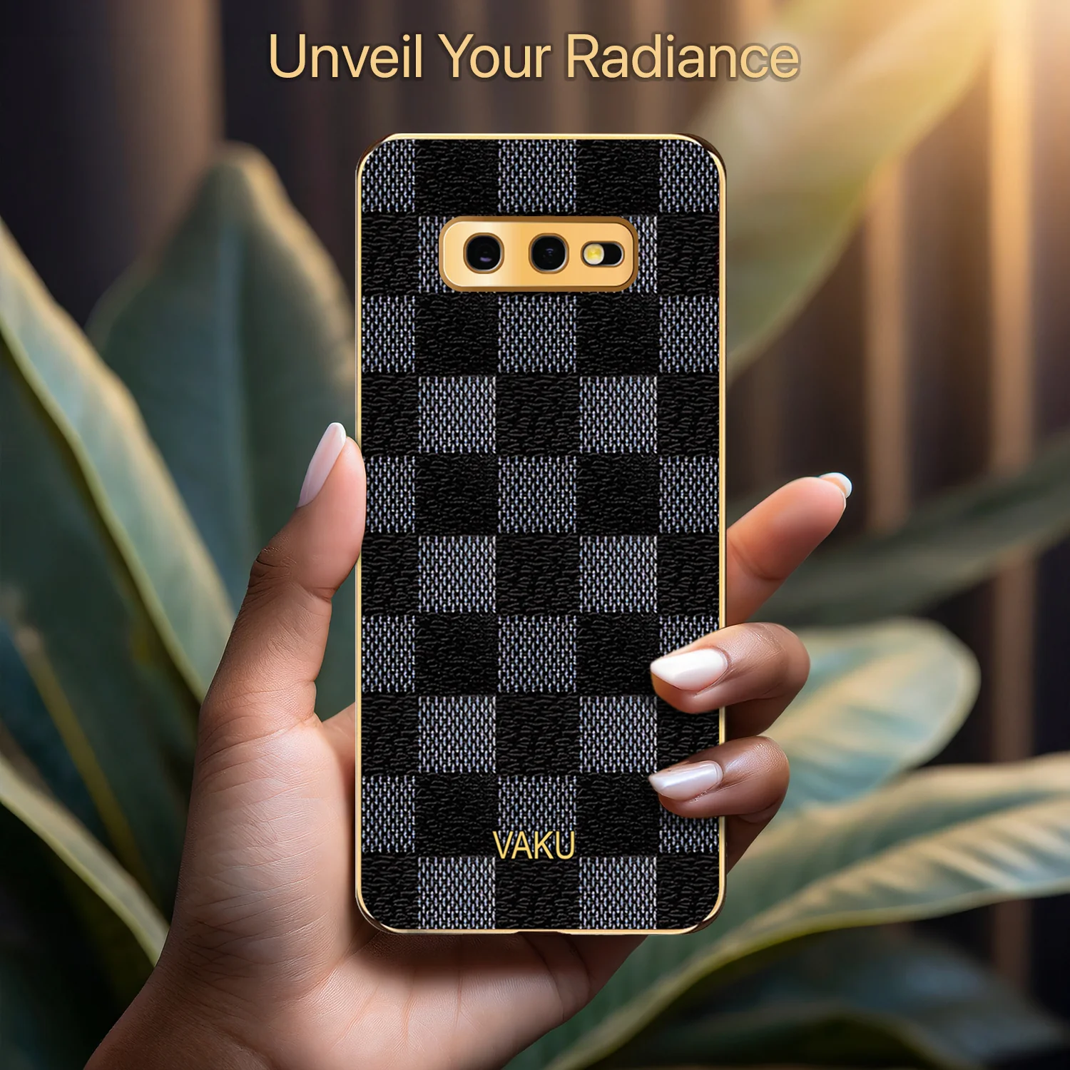 Vaku® Samsung Galaxy S10e Cheron Series Leather Stitched Gold Electroplated Soft TPU Back Cover - Image 4
