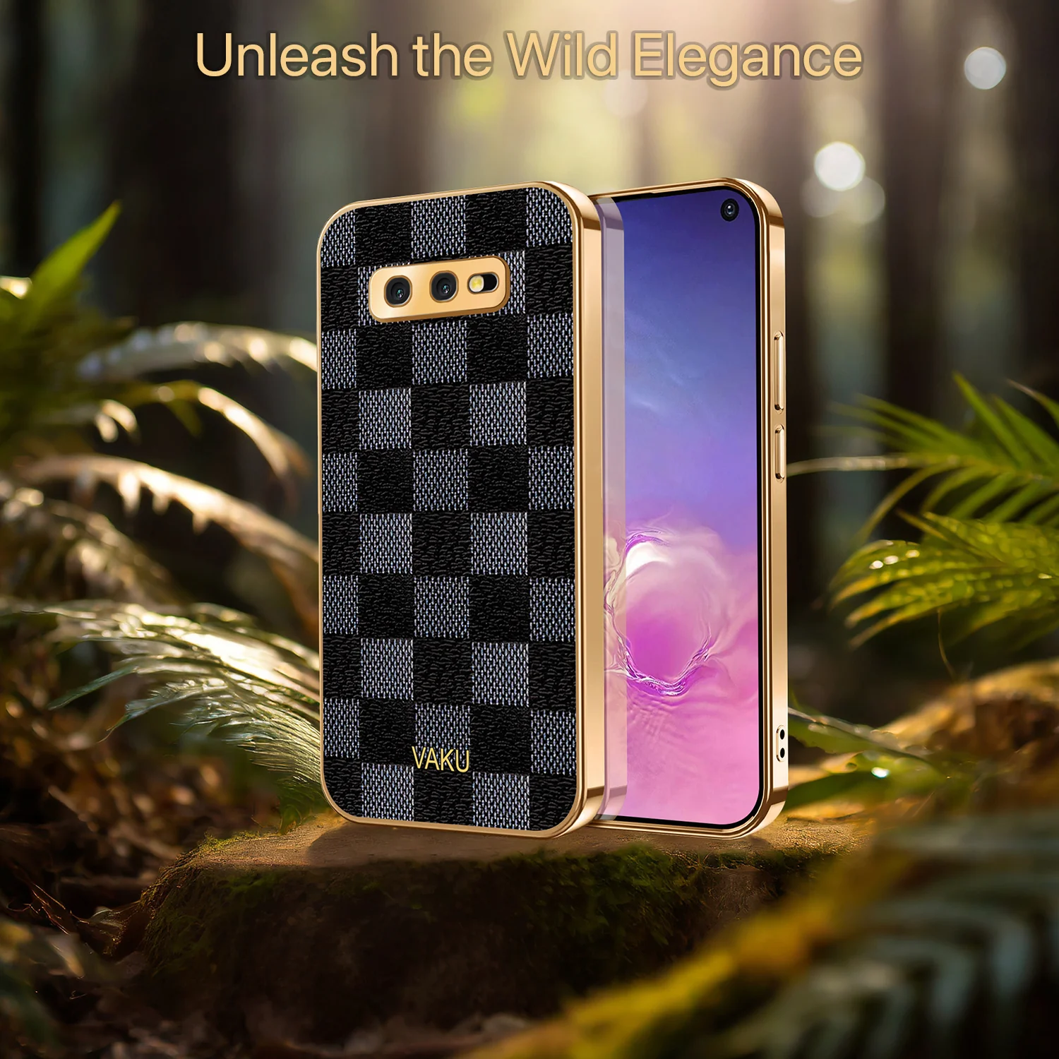 Vaku® Samsung Galaxy S10e Cheron Series Leather Stitched Gold Electroplated Soft TPU Back Cover - Image 5