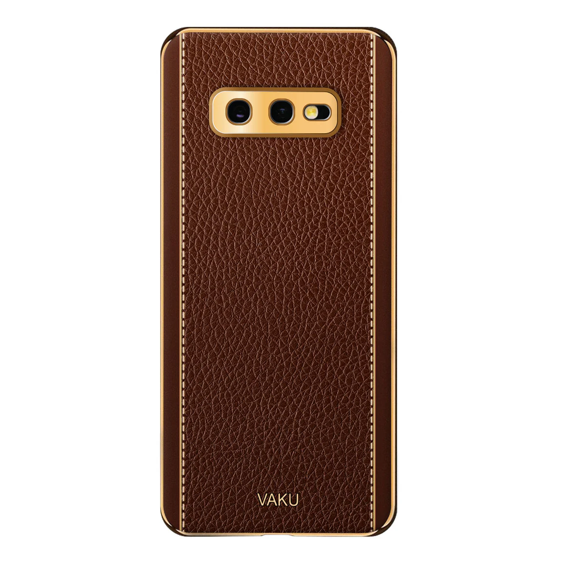 Vaku® Samsung Galaxy S10e Luxemberg Leather Stitched Gold Electroplated Soft TPU Back Cover - Image 12