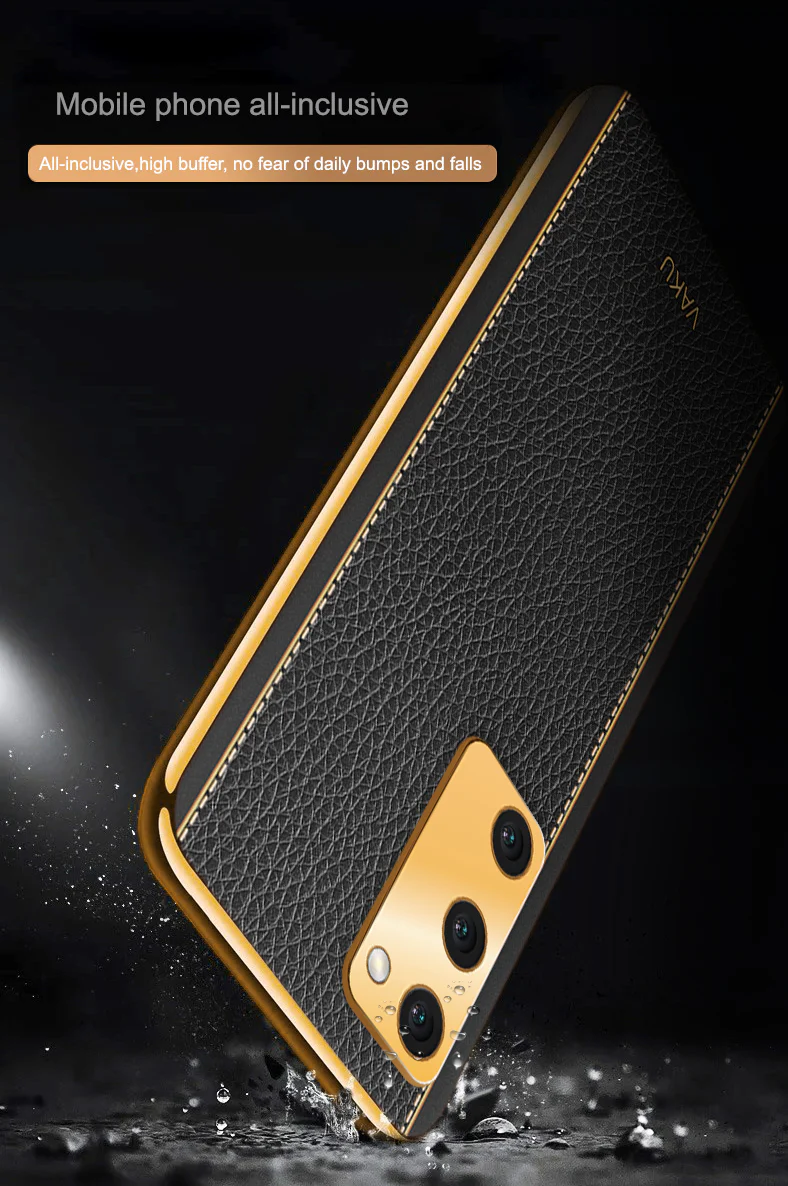 Vaku® Samsung Galaxy S20 FE Luxemberg Series Leather Stitched Gold Electroplated Soft TPU Back Cover - Image 11