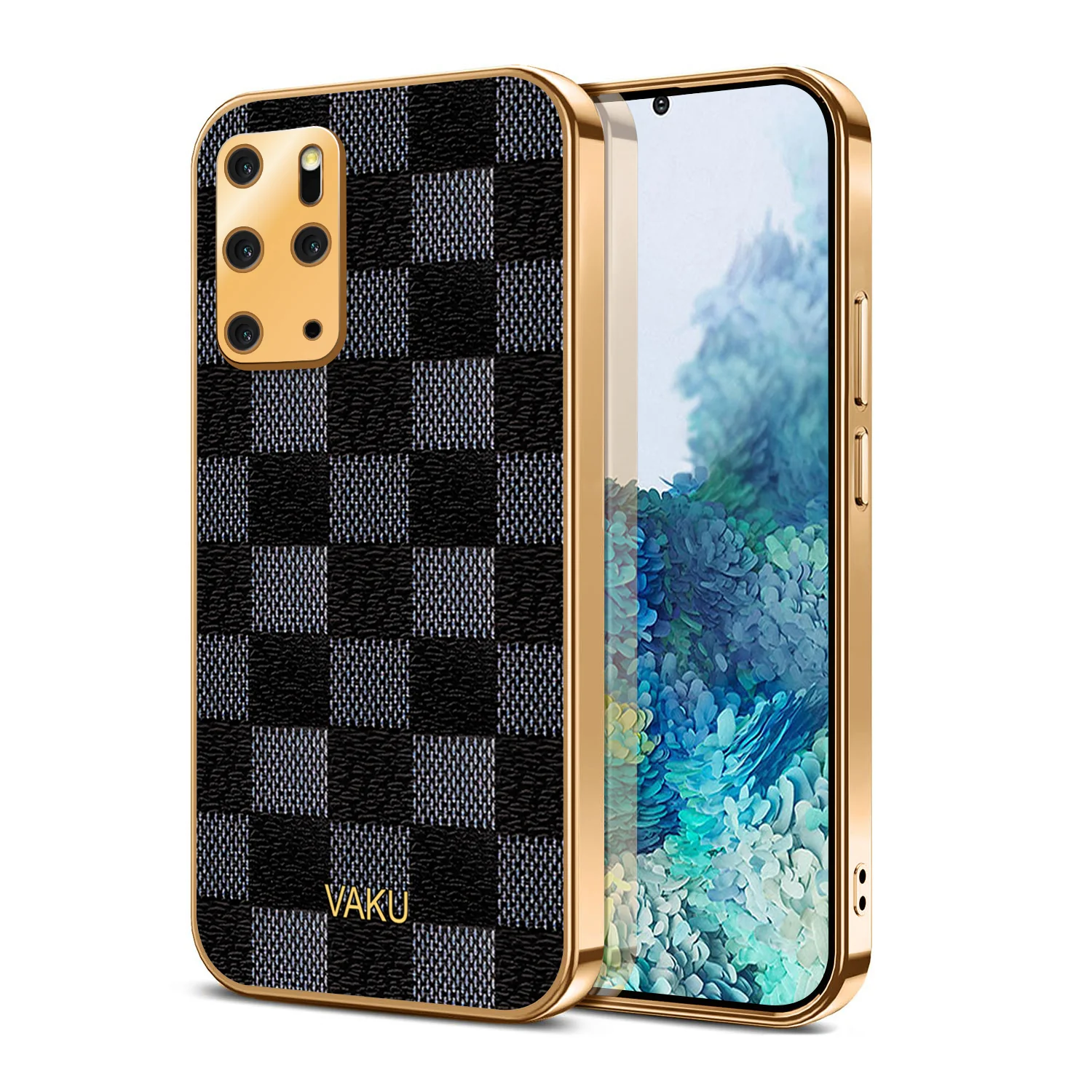 Vaku® Samsung Galaxy S20 Plus Cheron Series Leather Stitched Gold Electroplated Soft TPU Back Cover - Image 2
