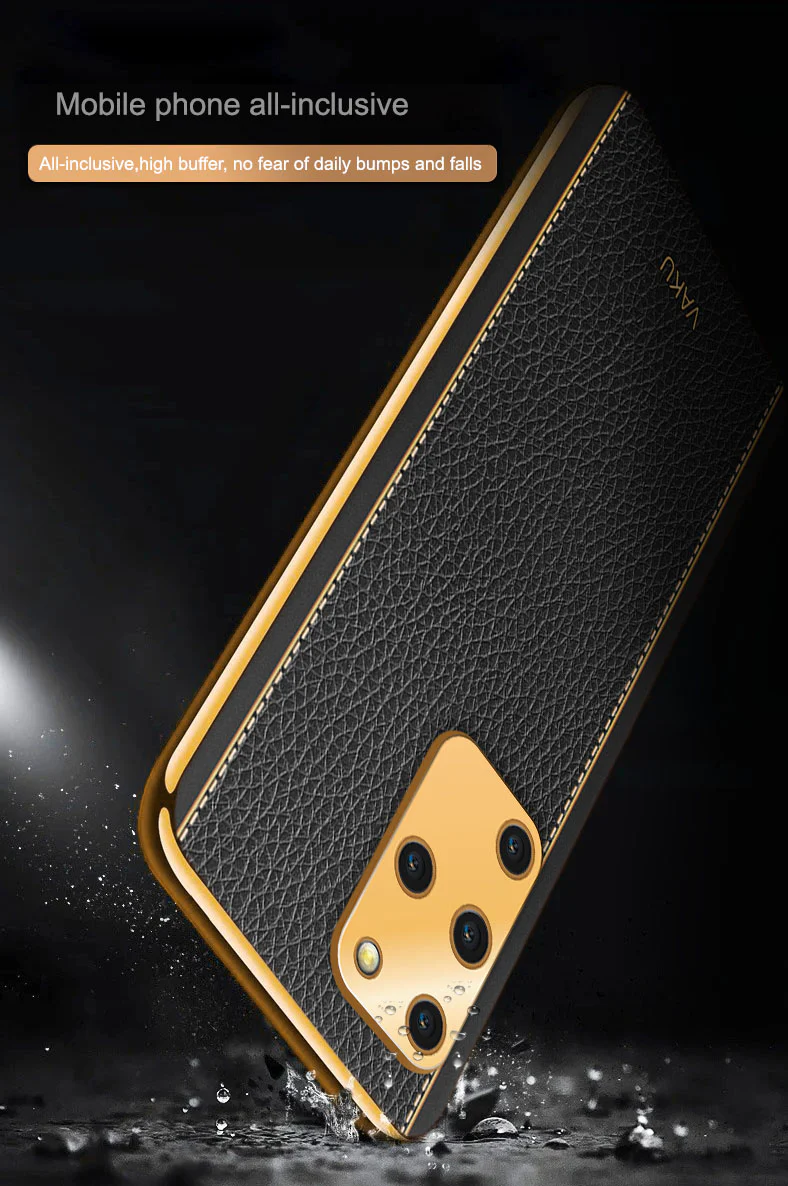 Vaku® Samsung Galaxy S20 Plus Luxemberg Series Leather Stitched Gold Electroplated Soft TPU Back Cover - Image 10