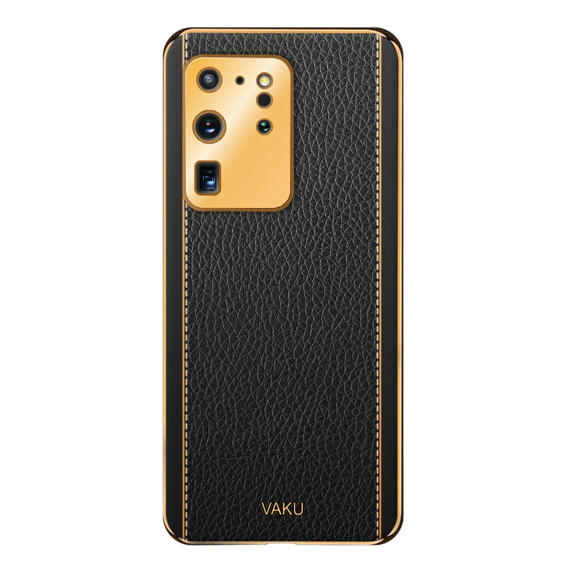 Vaku® Samsung Galaxy S20 Ultra Luxemberg Series Leather Stitched Gold Electroplated Soft TPU Back Cover - Image 11