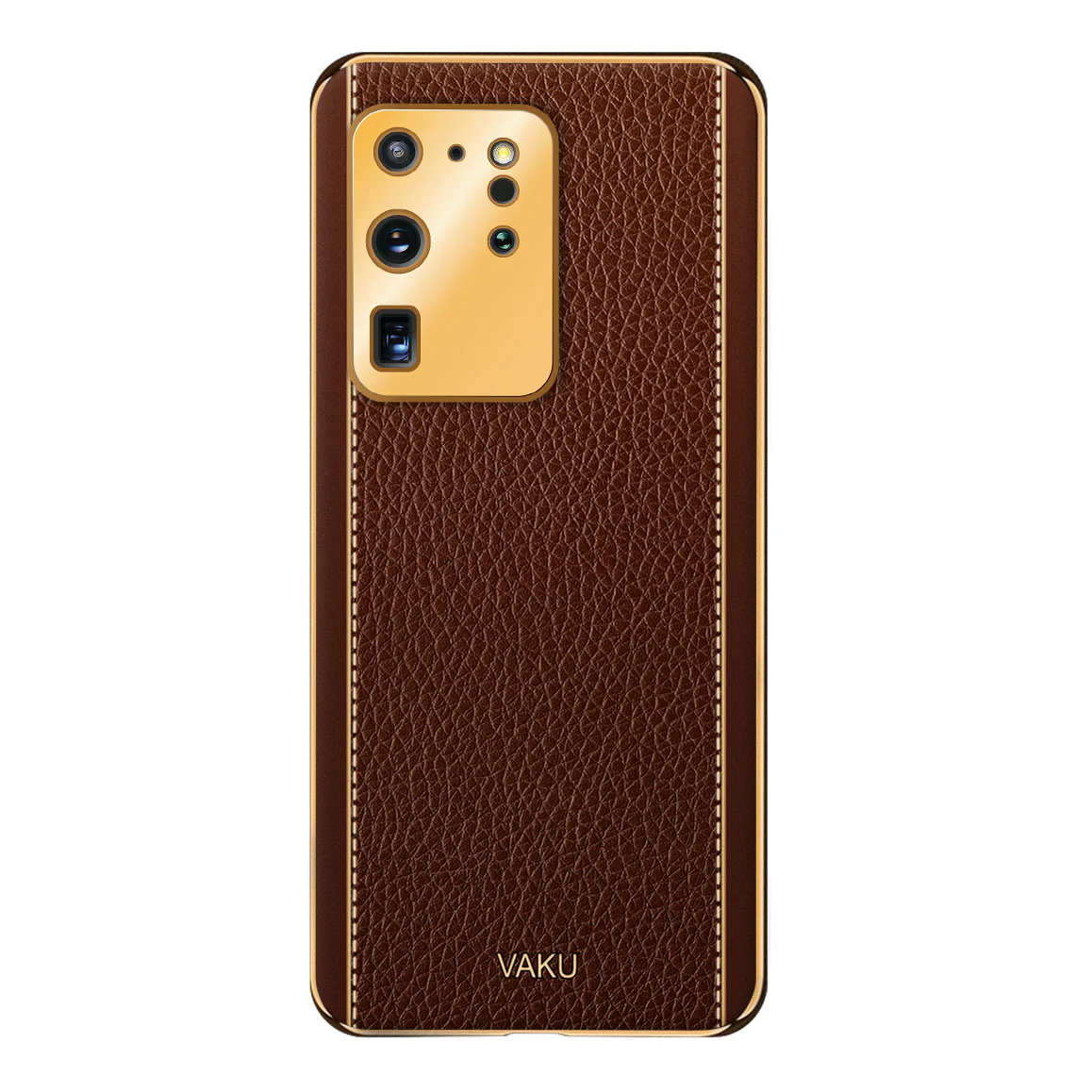 Vaku® Samsung Galaxy S20 Ultra Luxemberg Series Leather Stitched Gold Electroplated Soft TPU Back Cover - Image 12