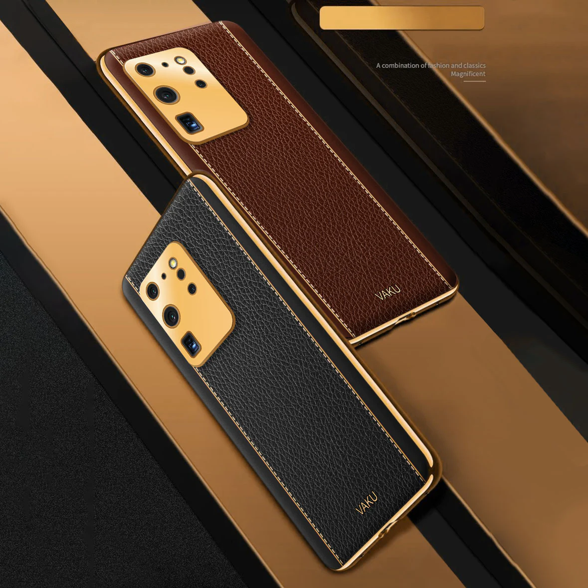 Vaku® Samsung Galaxy S20 Ultra Luxemberg Series Leather Stitched Gold Electroplated Soft TPU Back Cover - Image 7