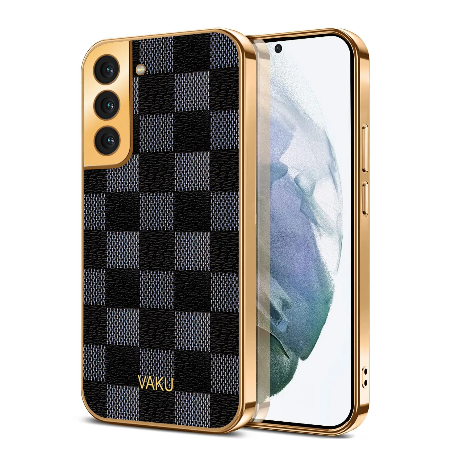 Vaku® Samsung Galaxy S21 Cheron Series Leather Stitched Gold Electroplated Soft TPU Back Cover - Image 2