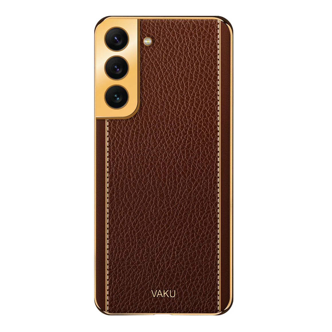 Vaku® Samsung Galaxy S21 Luxemberg Series Leather Stitched Gold Electroplated Soft TPU Back Cover - Image 10