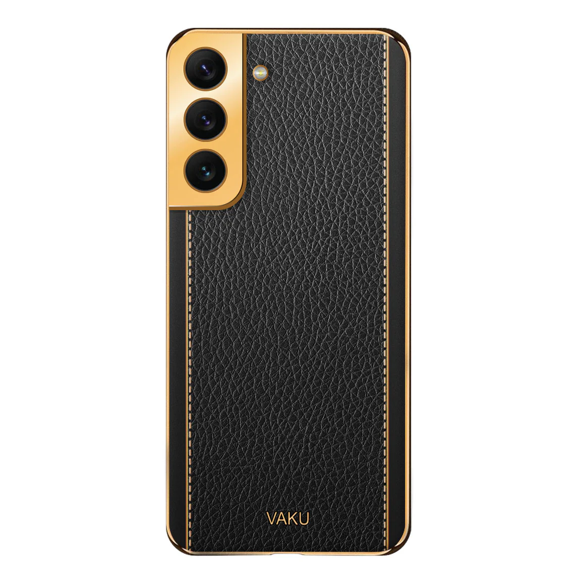 Vaku® Samsung Galaxy S21 Luxemberg Series Leather Stitched Gold Electroplated Soft TPU Back Cover - Image 12