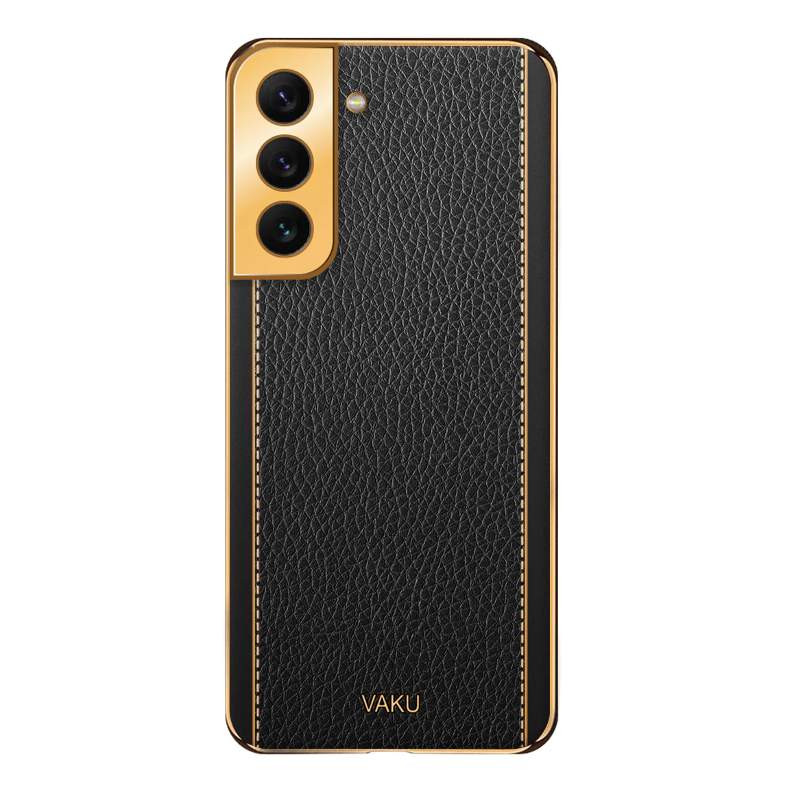 Vaku® Samsung Galaxy S21 Plus Luxemberg Series Leather Stitched Gold Electroplated Soft TPU Back Cover - Image 13