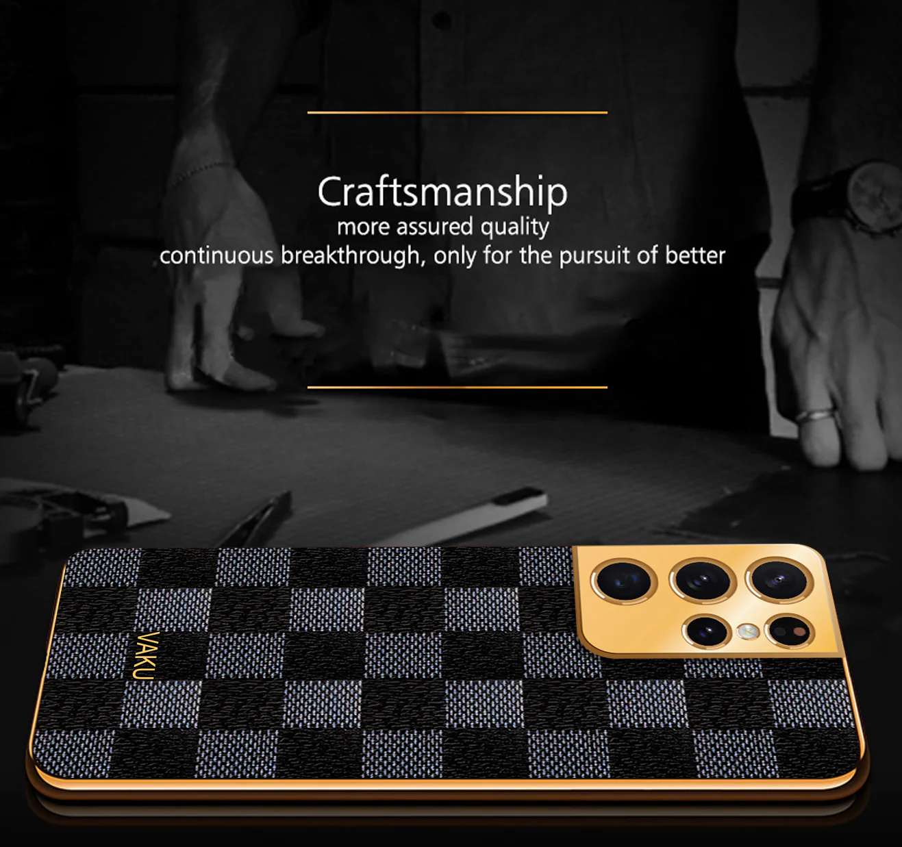 Vaku® Samsung Galaxy S21 Ultra Cheron Leather Electroplated Soft TPU Back Cover - Image 4
