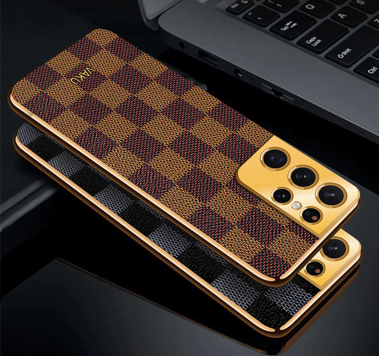 Vaku® Samsung Galaxy S21 Ultra Cheron Leather Electroplated Soft TPU Back Cover - Image 5