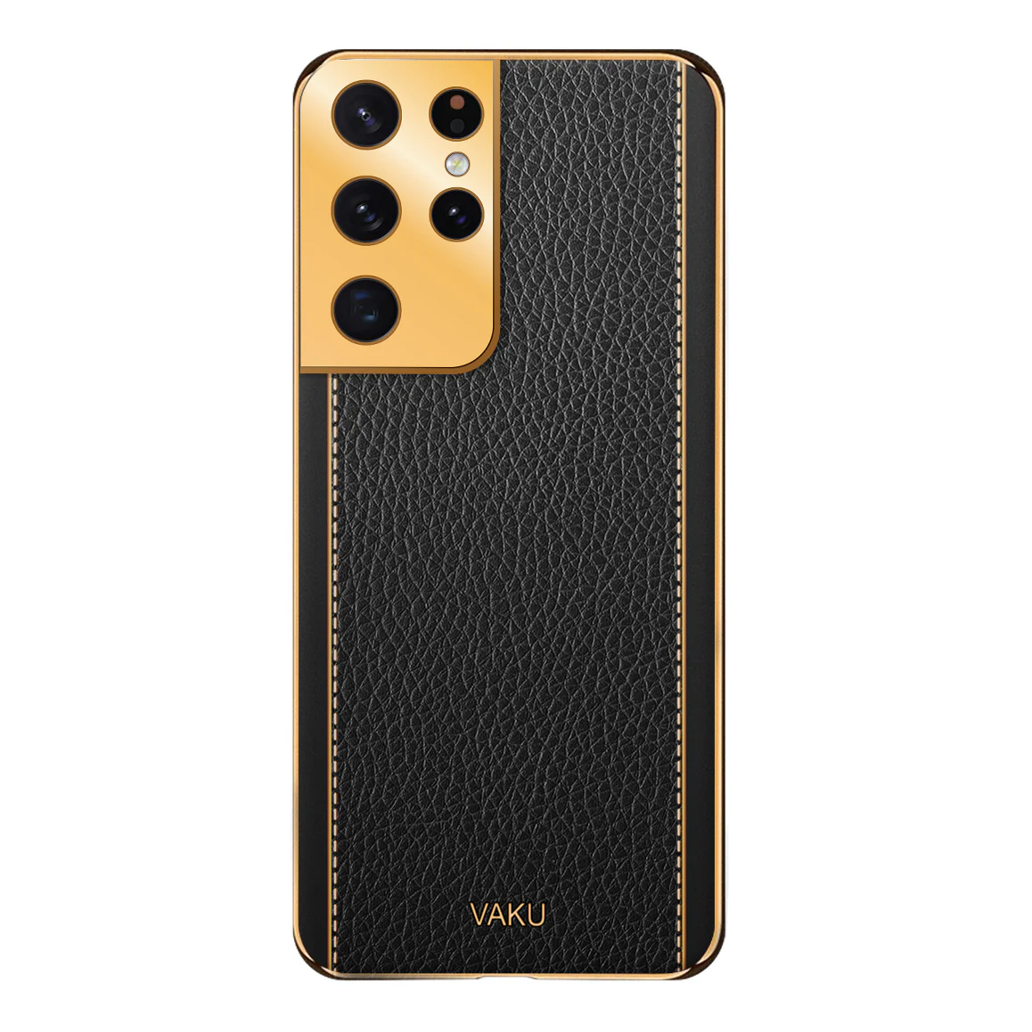 Vaku® Samsung Galaxy S21 Ultra Luxemberg Series Leather Stitched Gold Electroplated Soft TPU Back Cover - Image 12