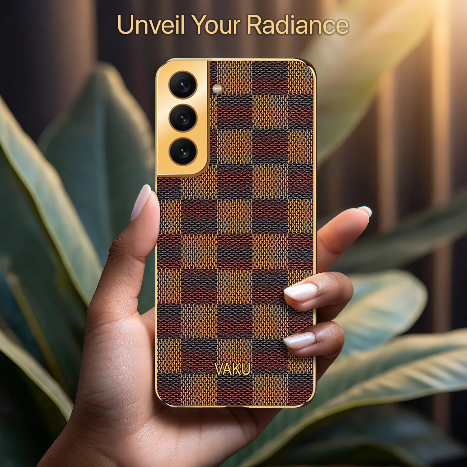 Vaku® Samsung Galaxy S22 Cheron Leather Electroplated Soft TPU Back Cover - Image 7