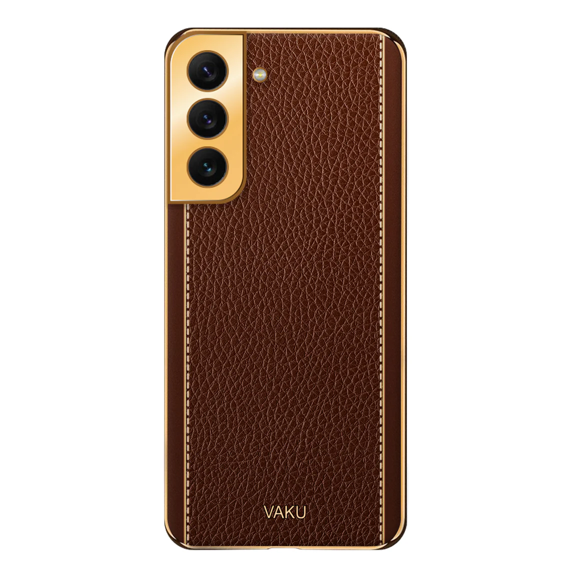 Vaku® Samsung Galaxy S22 Plus Luxemberg Series Leather Stitched Gold Electroplated Soft TPU Back Cover - Image 16