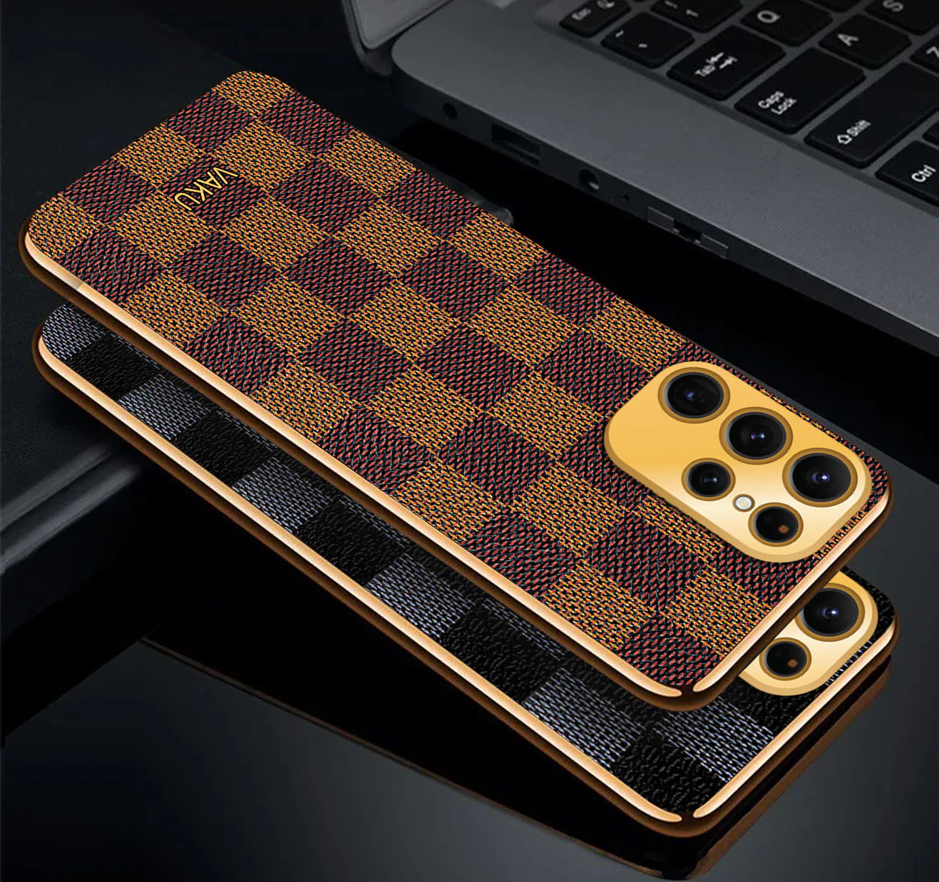 Vaku® Samsung Galaxy S22 Ultra Cheron Leather Electroplated Soft TPU Back Cover - Image 3
