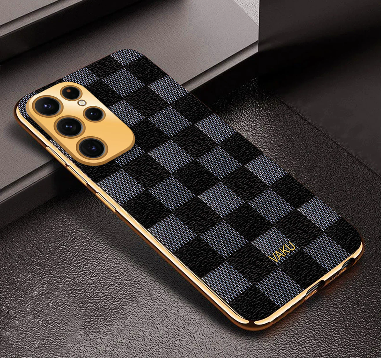 Vaku® Samsung Galaxy S22 Ultra Cheron Leather Electroplated Soft TPU Back Cover - Image 4