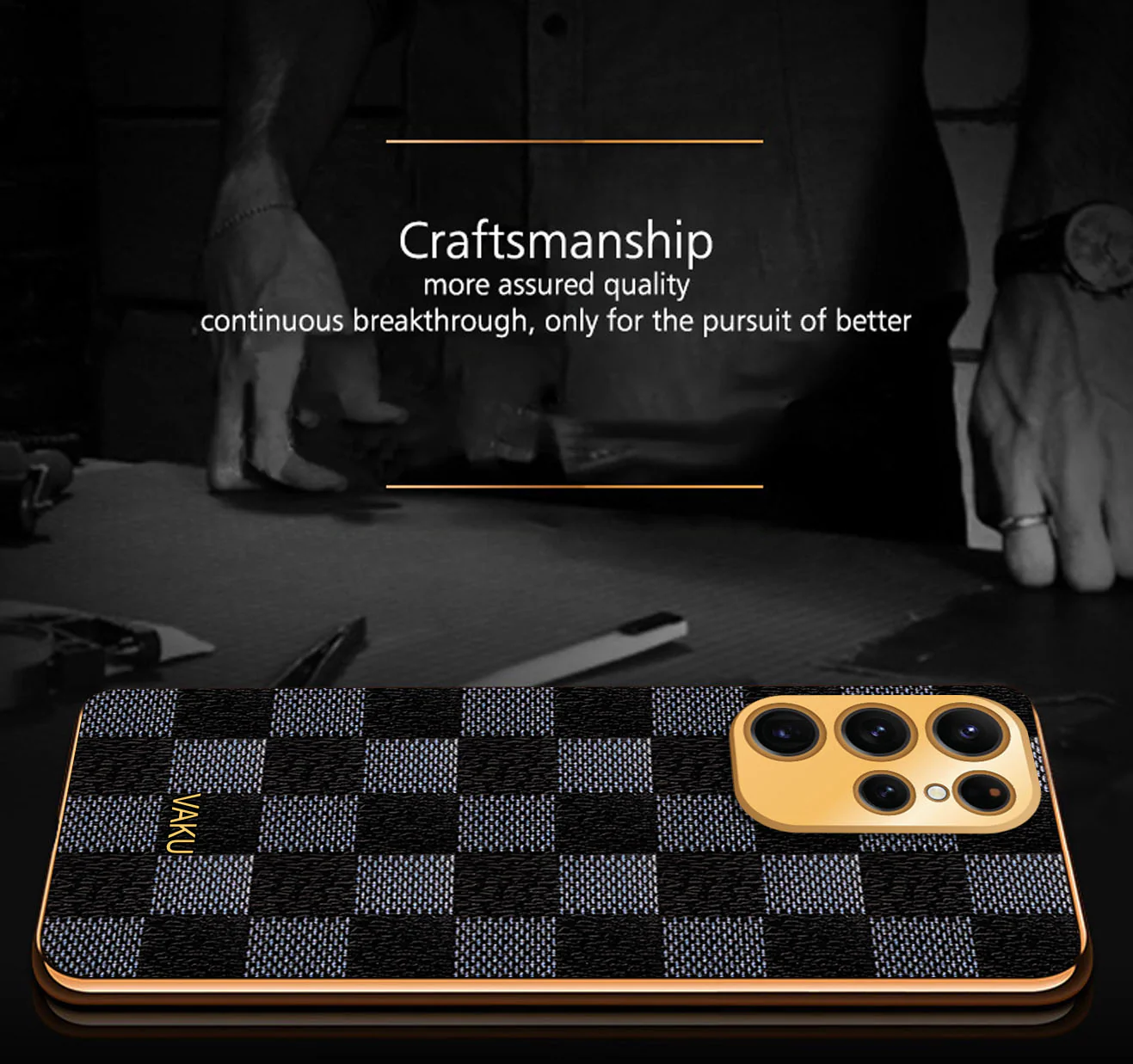 Vaku® Samsung Galaxy S22 Ultra Cheron Leather Electroplated Soft TPU Back Cover - Image 5