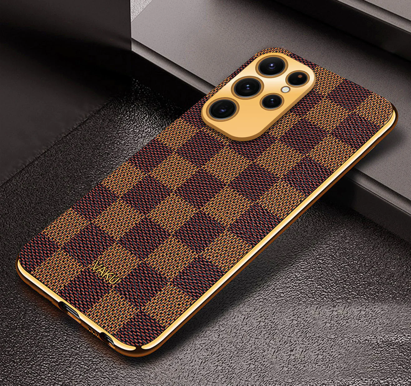 Vaku® Samsung Galaxy S22 Ultra Cheron Leather Electroplated Soft TPU Back Cover - Image 6