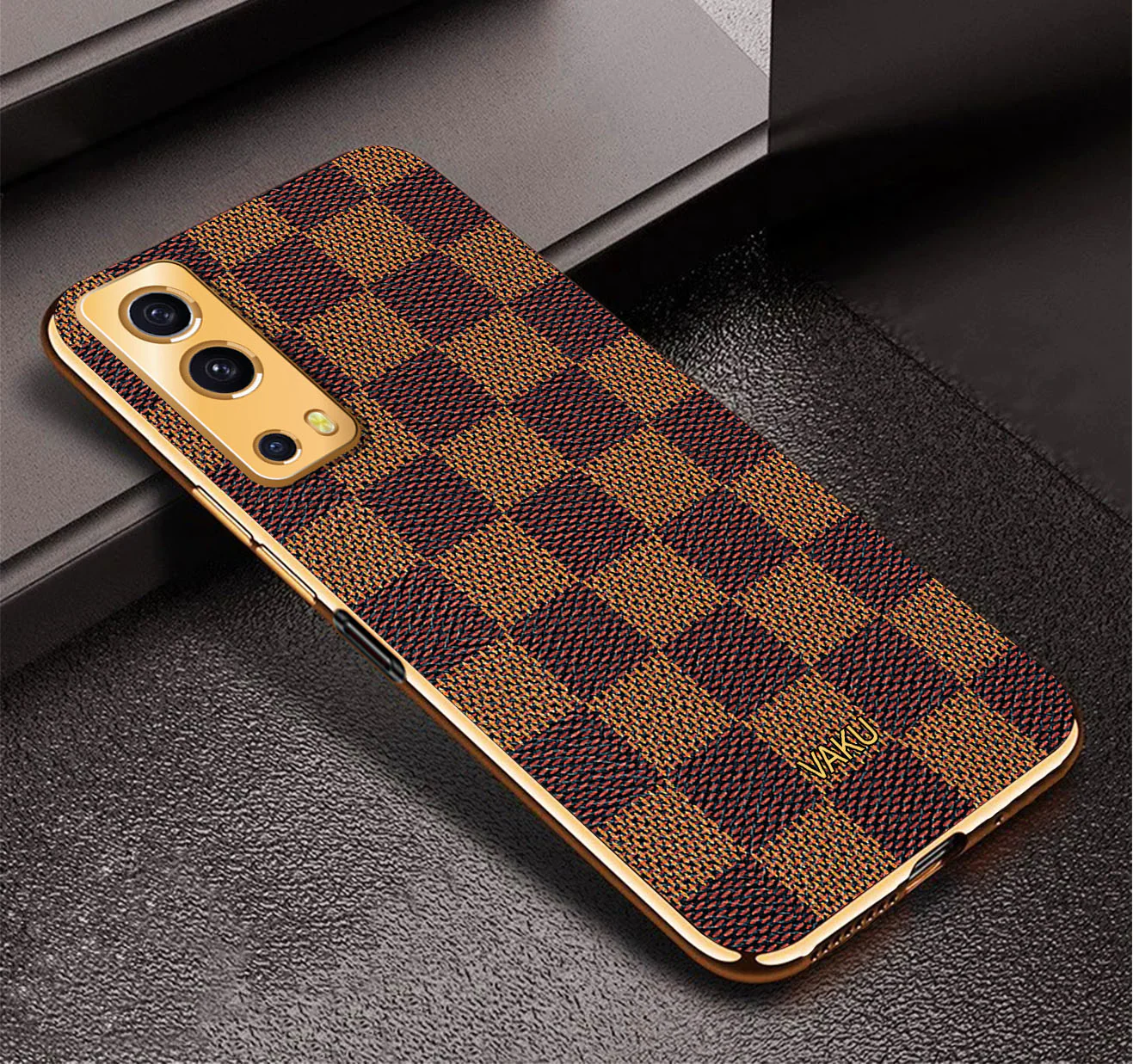 Vaku® Vivo iQoo Z3 5G Cheron Series Leather Stitched Gold Electroplated Soft TPU Back Cover - Image 3