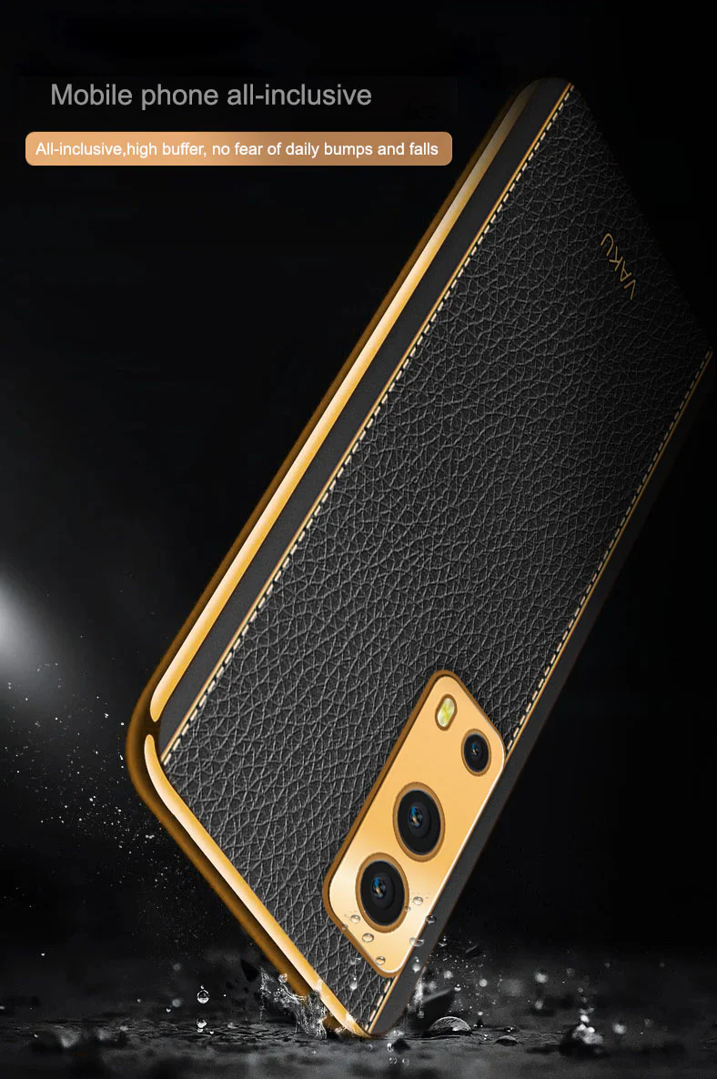 Vaku® Vivo iQoo Z3 5G Luxemberg Series Leather Stitched Gold Electroplated Soft TPU Back Cover - Image 10