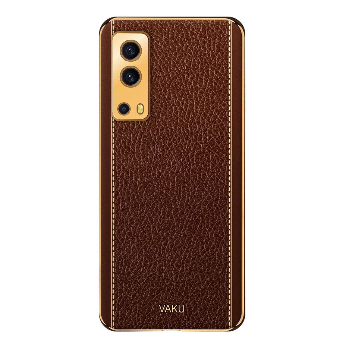 Vaku® Vivo iQoo Z3 5G Luxemberg Series Leather Stitched Gold Electroplated Soft TPU Back Cover - Image 11