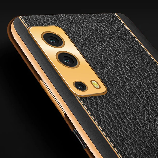Vaku® Vivo iQoo Z3 5G Luxemberg Series Leather Stitched Gold Electroplated Soft TPU Back Cover - Image 2
