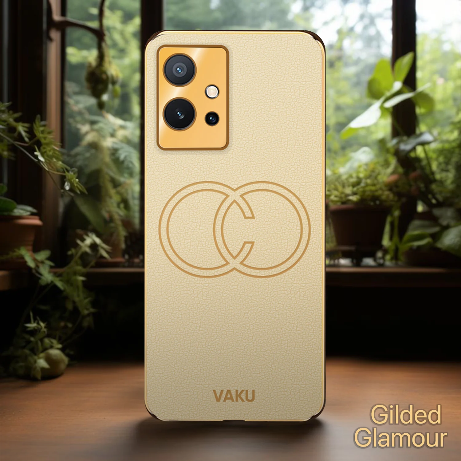 Vaku® Vivo T1 5G Skylar Leather Pattern Gold Electroplated Soft TPU Back Cover - Image 11