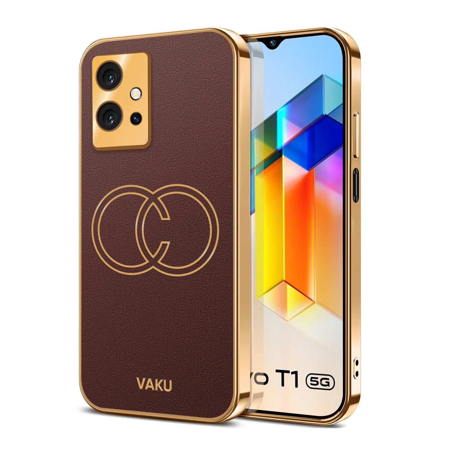 Vaku® Vivo T1 5G Skylar Leather Pattern Gold Electroplated Soft TPU Back Cover - Image 16