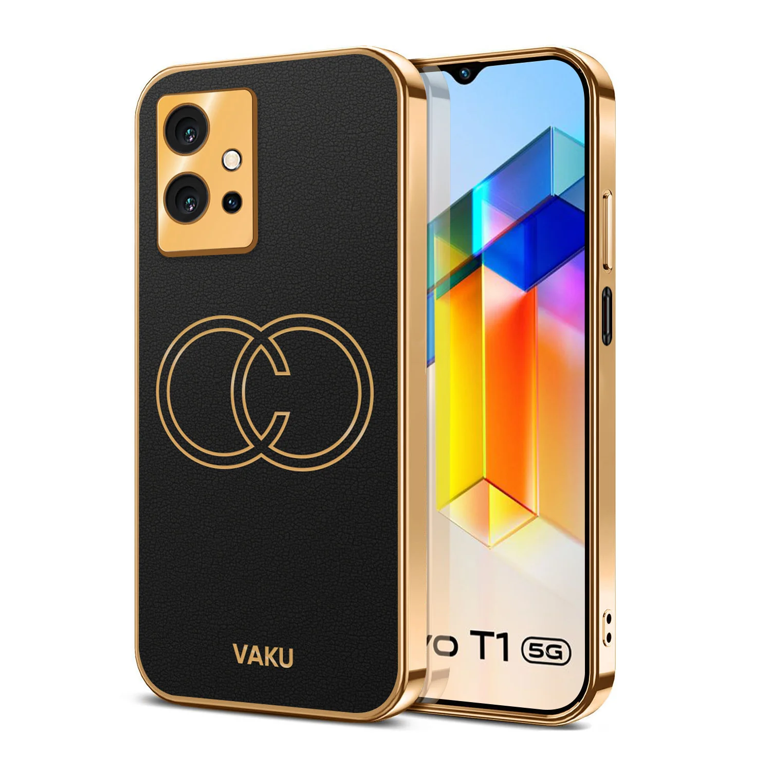 Vaku® Vivo T1 5G Skylar Leather Pattern Gold Electroplated Soft TPU Back Cover - Image 17