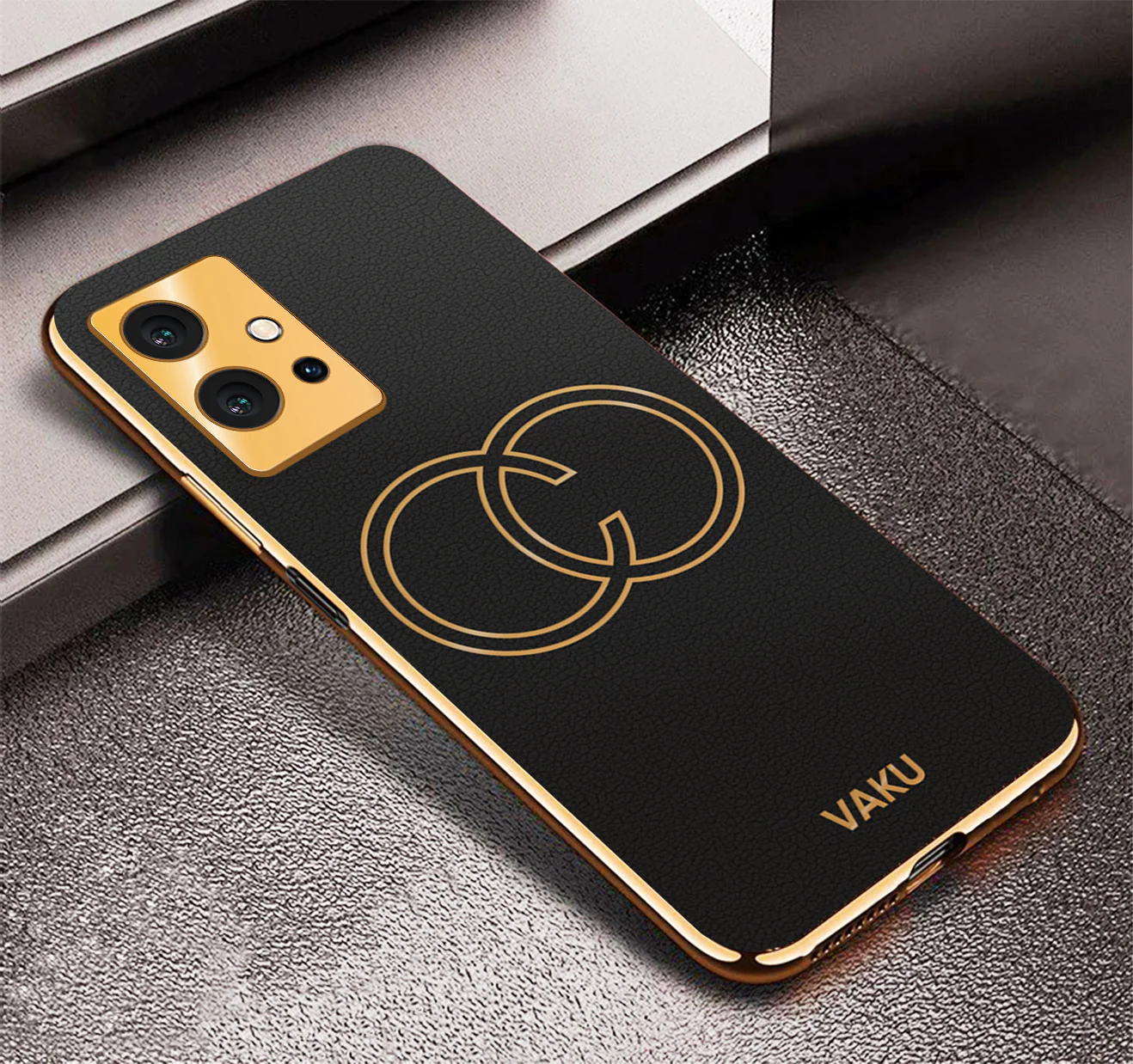 Vaku® Vivo T1 5G Skylar Leather Pattern Gold Electroplated Soft TPU Back Cover - Image 5