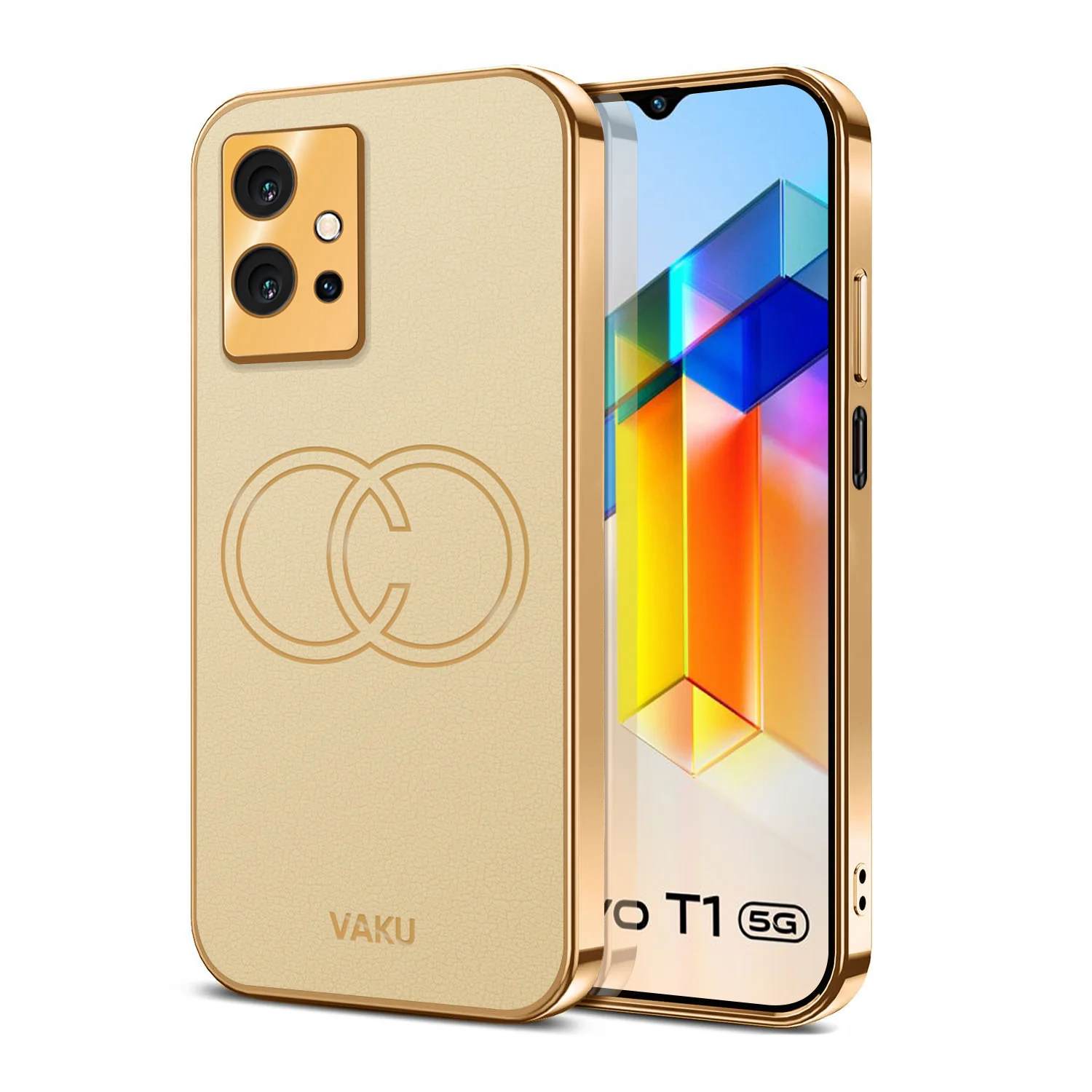 Vaku® Vivo T1 5G Skylar Leather Pattern Gold Electroplated Soft TPU Back Cover - Image 7