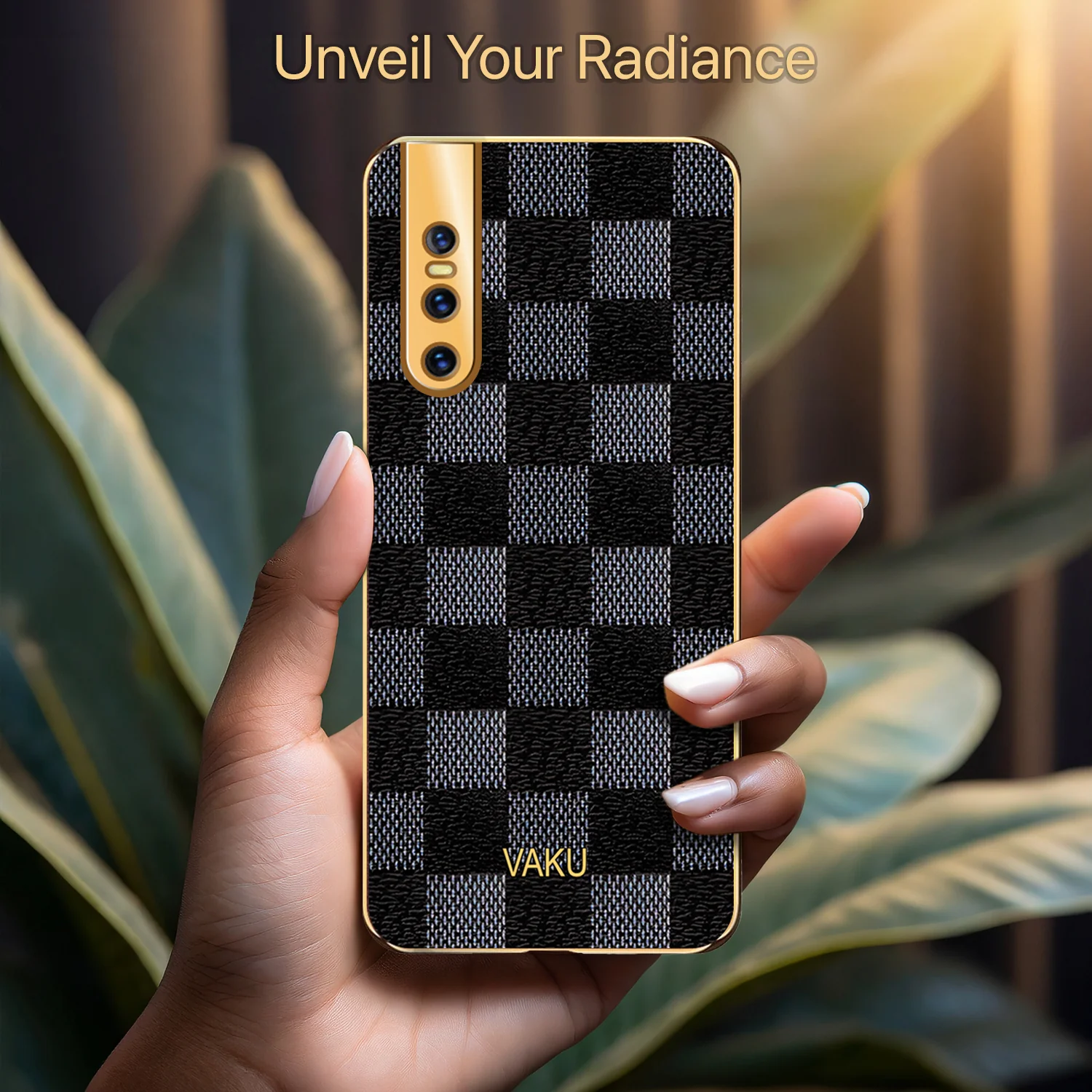 Vaku® Vivo V15 Pro Cheron Leather Electroplated Soft TPU Back Cover - Image 4
