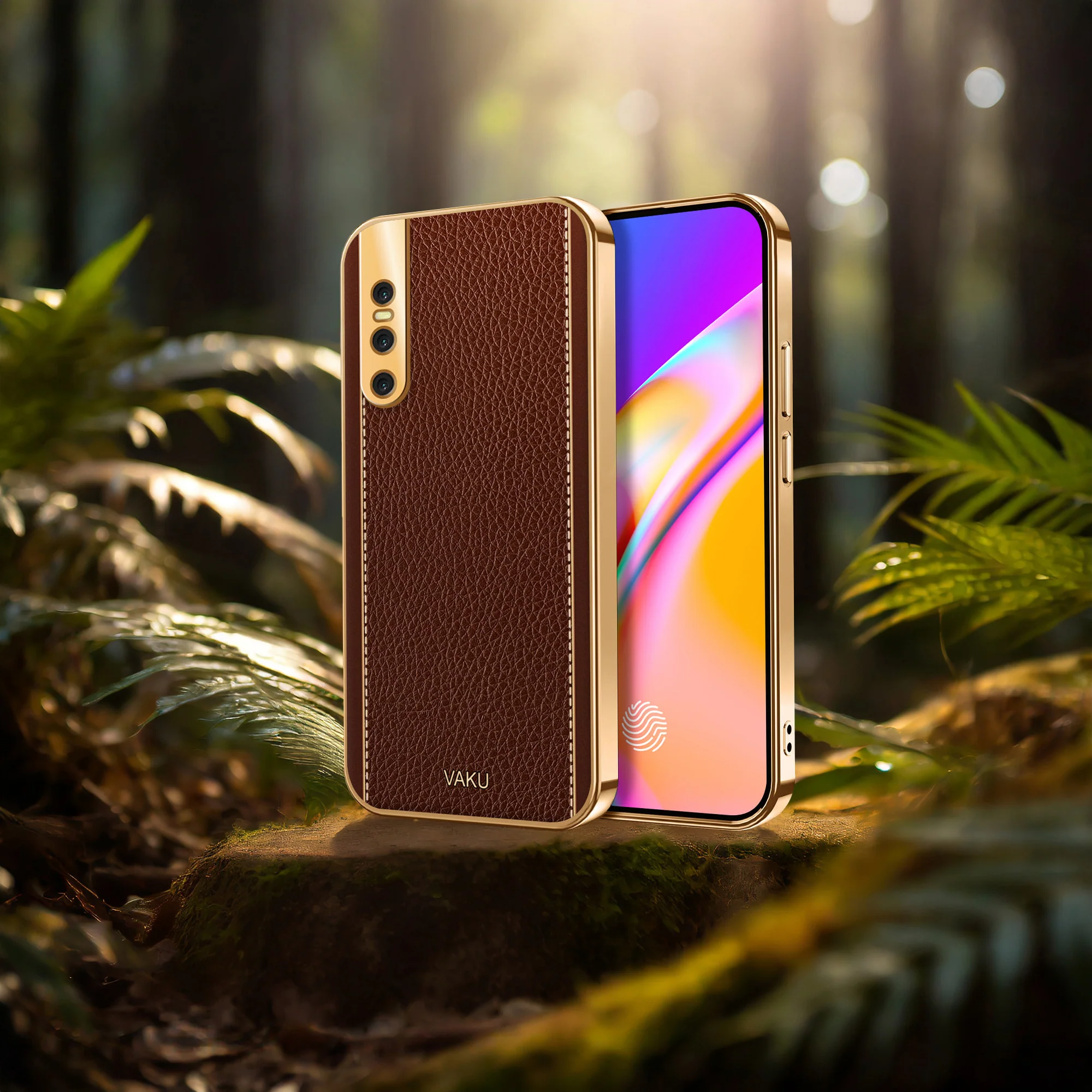 Vaku® Vivo V15 Pro Luxemberg Series Leather Stitched Gold Electroplated Soft TPU Back Cover - Image 10