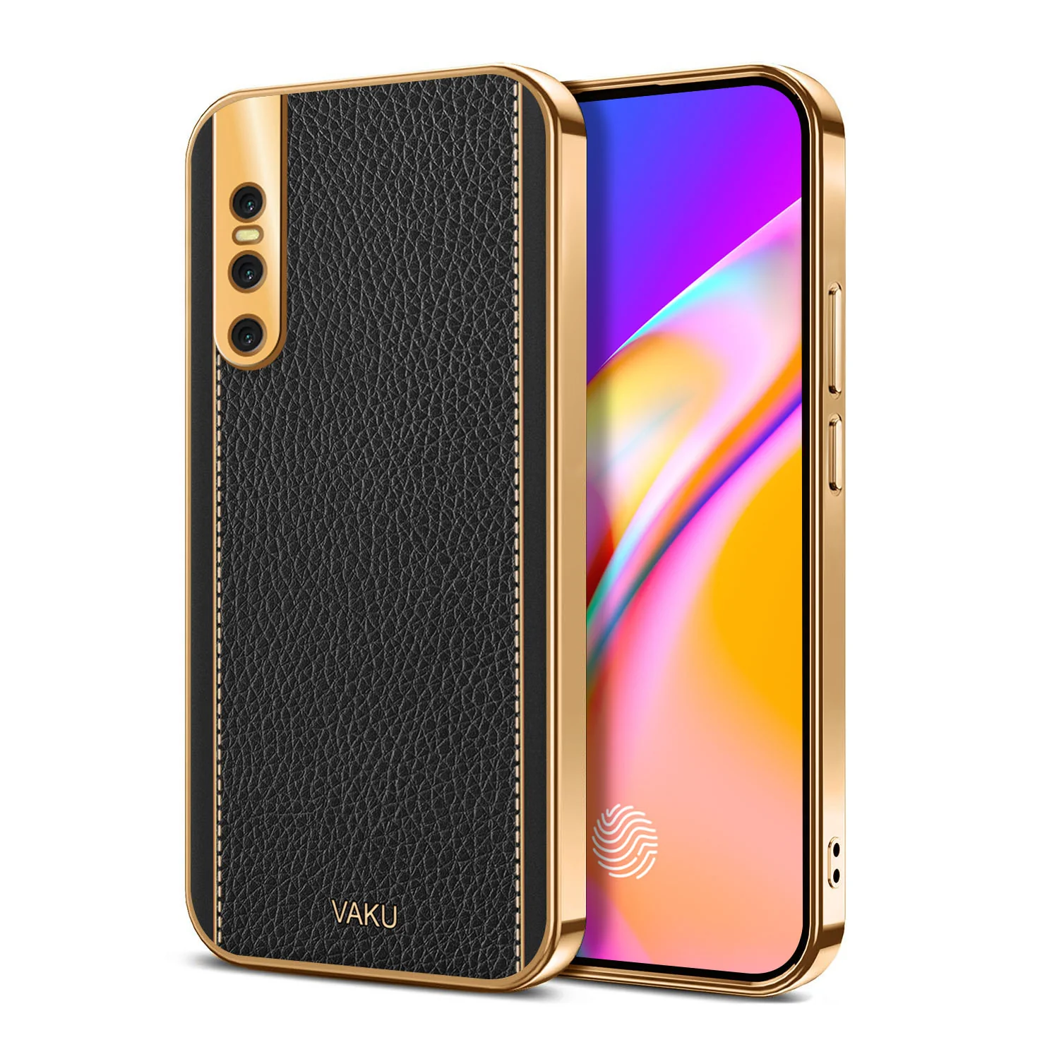 Vaku® Vivo V15 Pro Luxemberg Series Leather Stitched Gold Electroplated Soft TPU Back Cover - Image 6