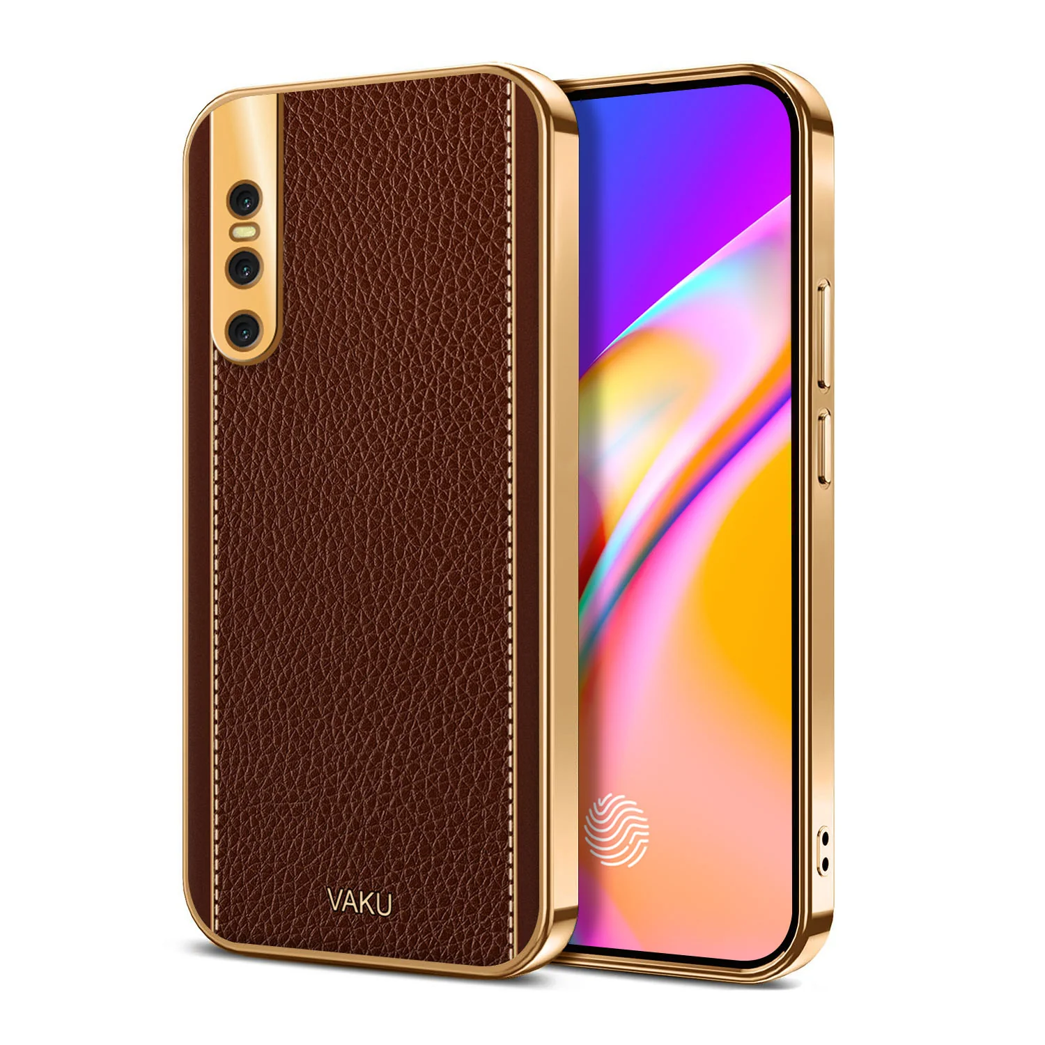 Vaku® Vivo V15 Pro Luxemberg Series Leather Stitched Gold Electroplated Soft TPU Back Cover - Image 7